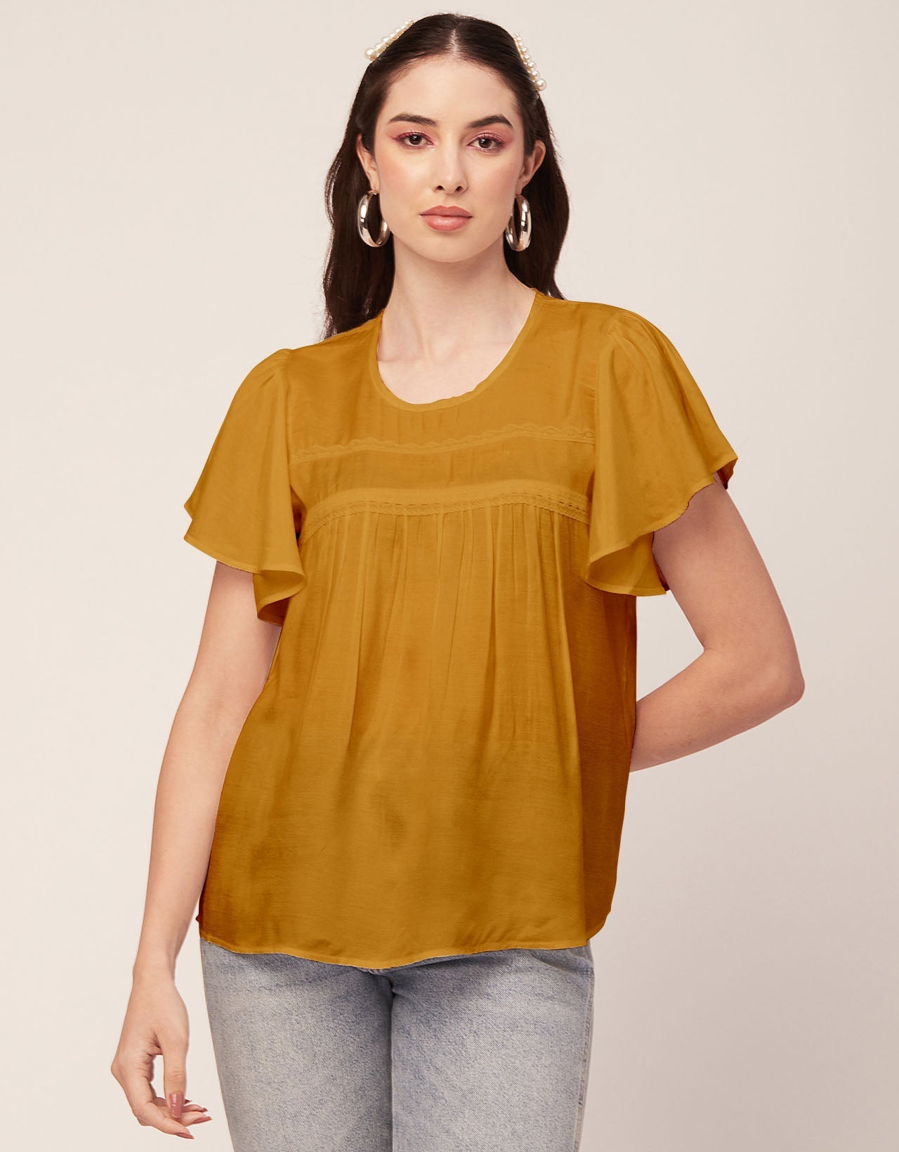 Solid Flutter Sleeve Tunic
