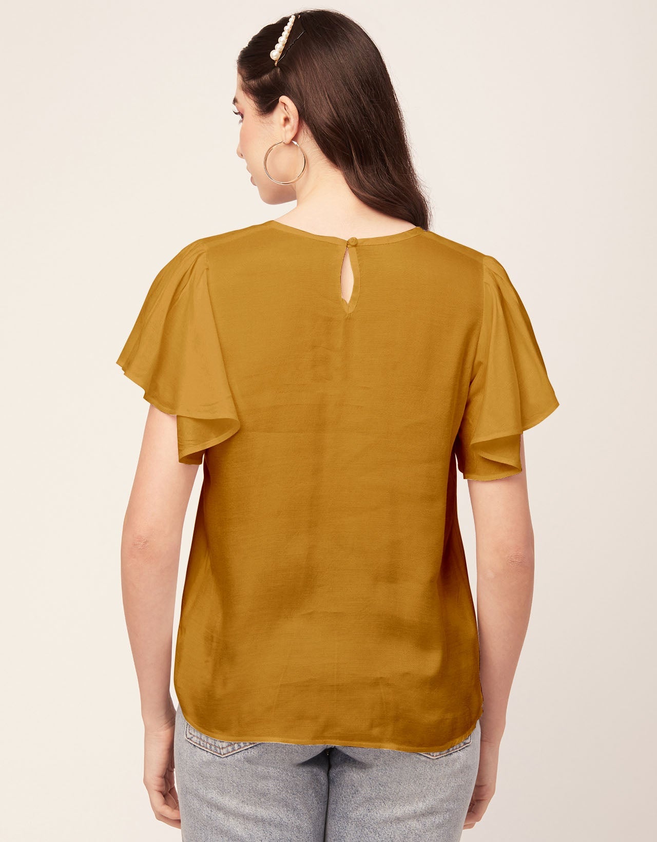 Solid Flutter Sleeve Tunic