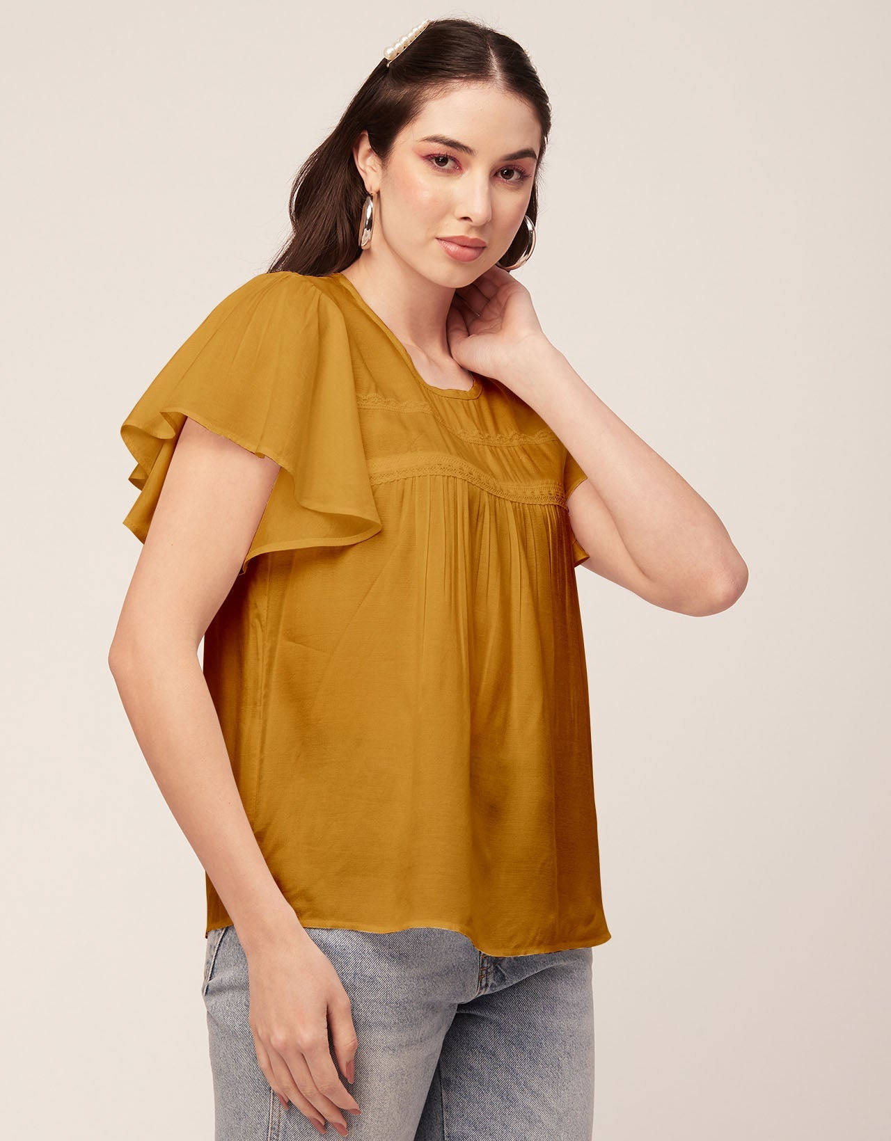 Solid Flutter Sleeve Tunic