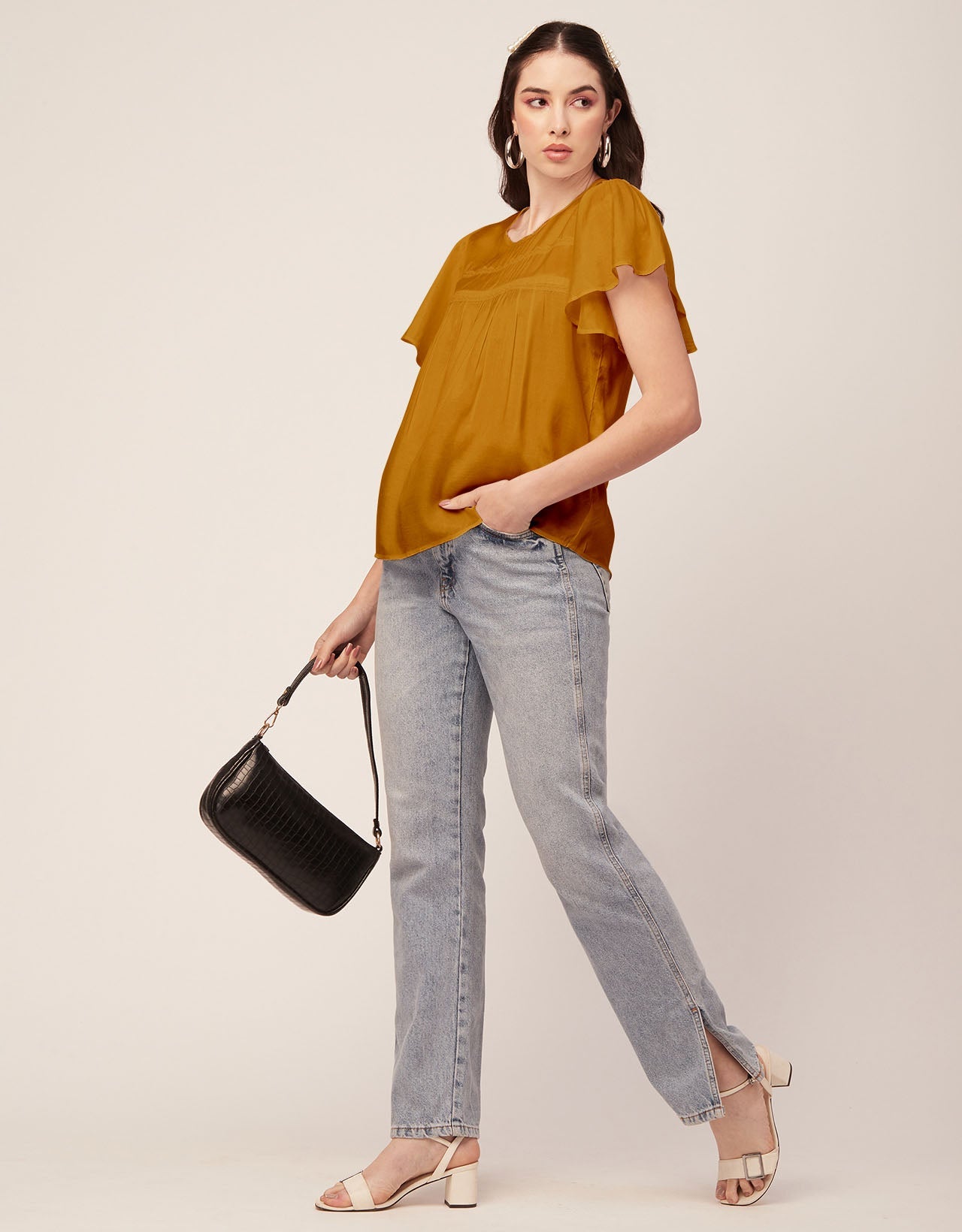 Solid Flutter Sleeve Tunic