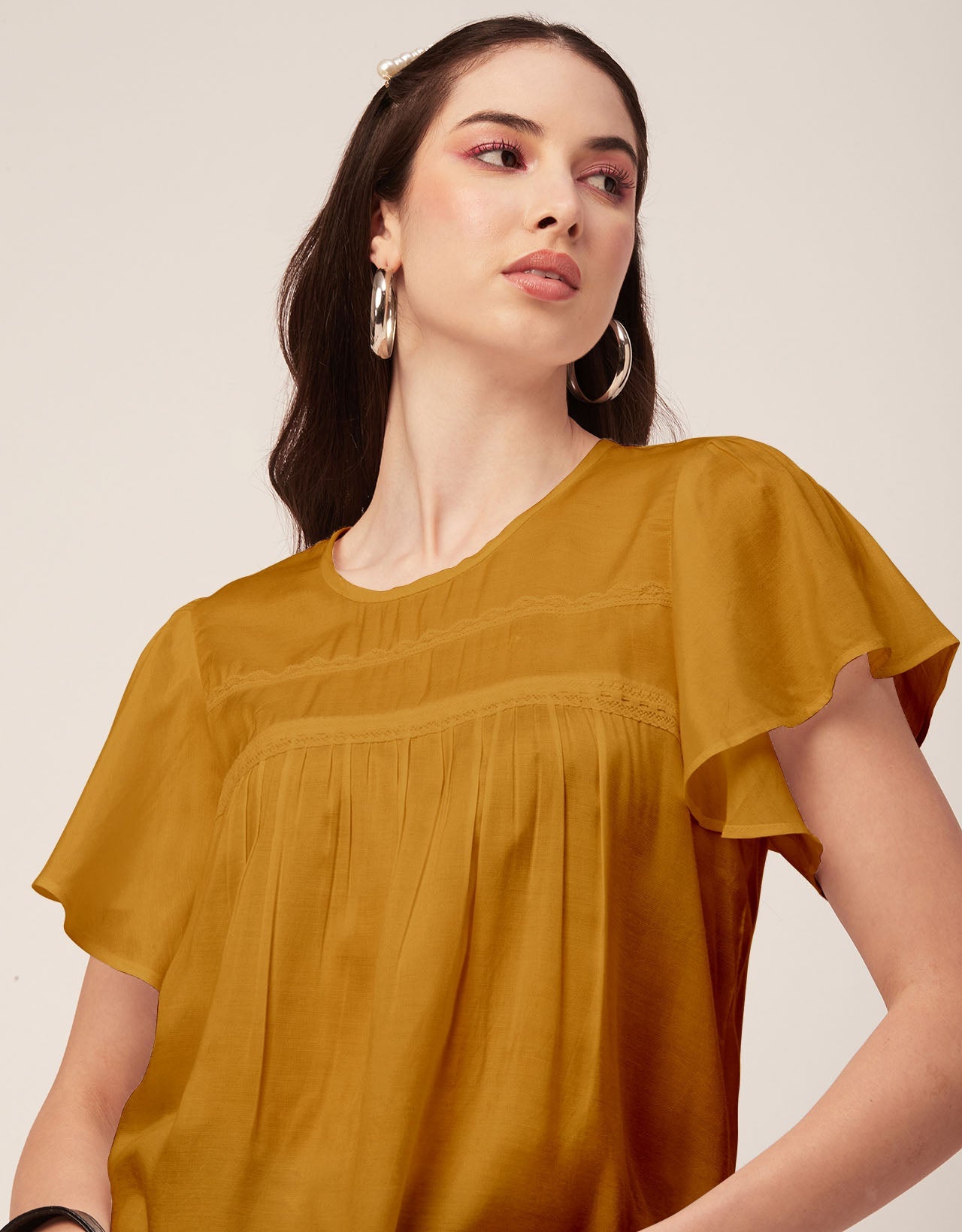 Solid Flutter Sleeve Tunic