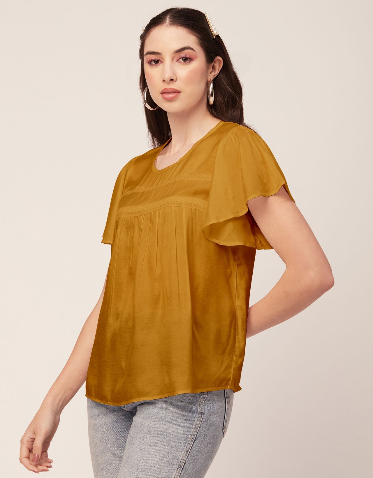 Solid Flutter Sleeve Tunic