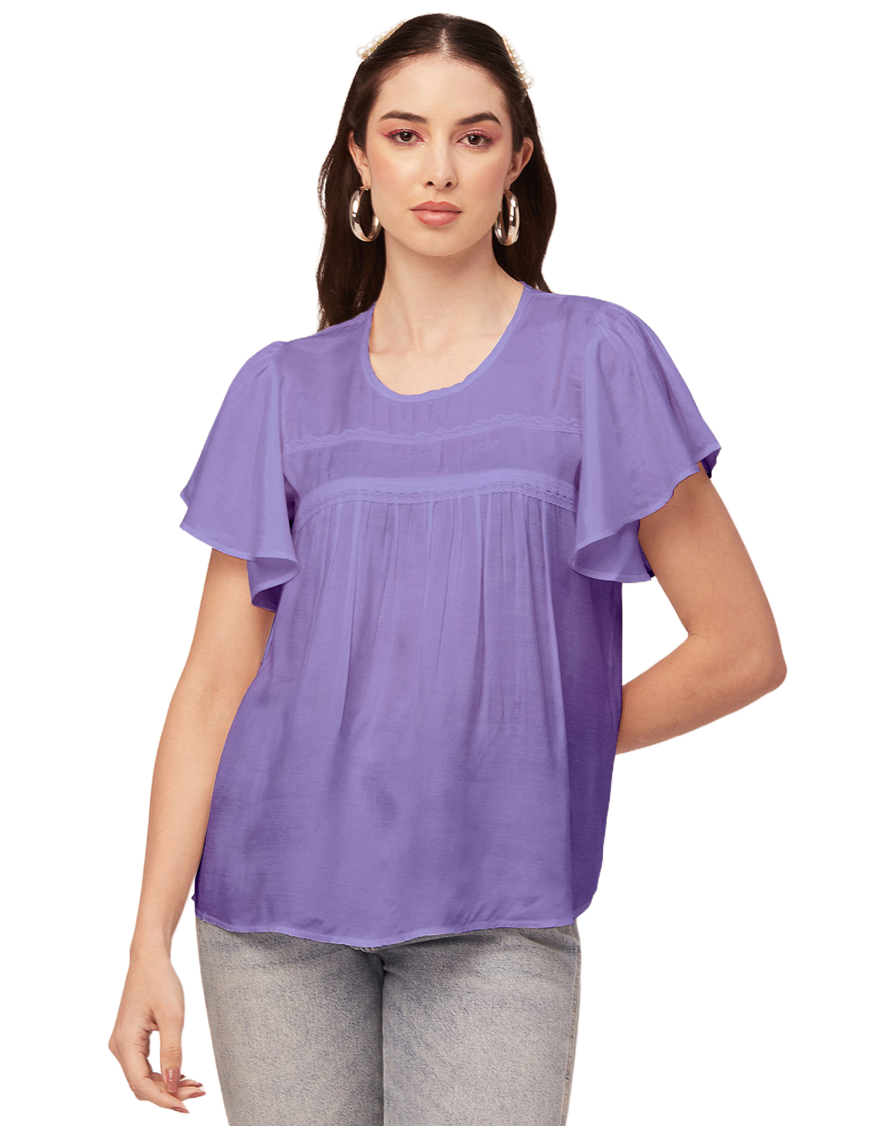 Solid Flutter Sleeve Tunic