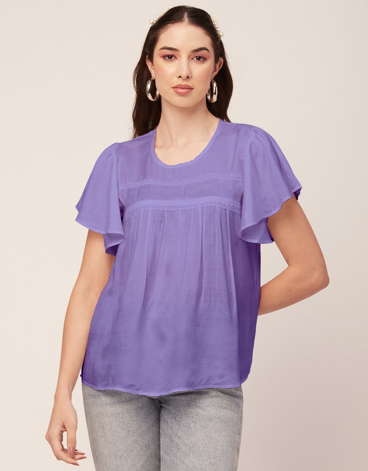 Solid Flutter Sleeve Tunic