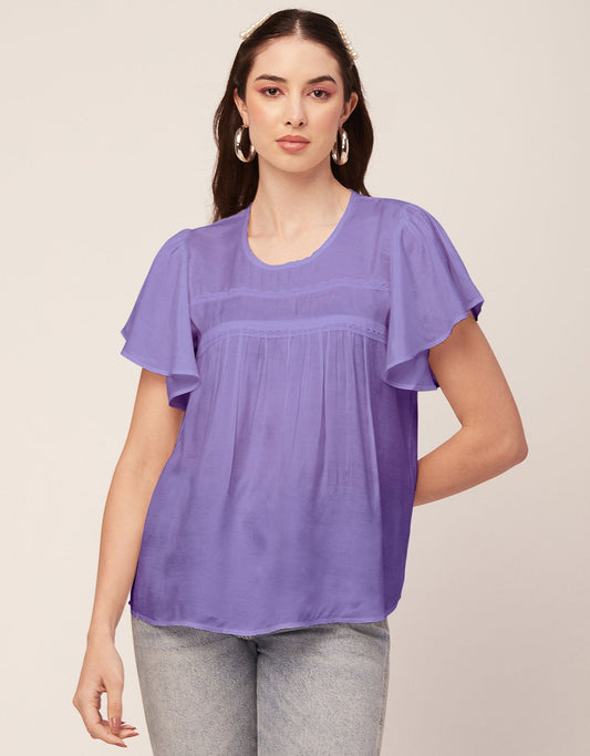 Solid Flutter Sleeve Tunic