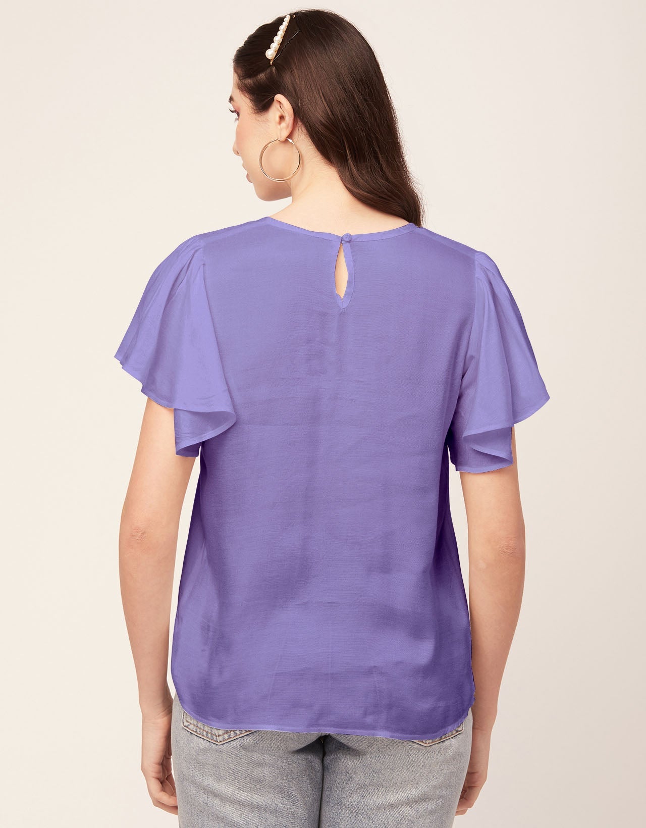 Solid Flutter Sleeve Tunic