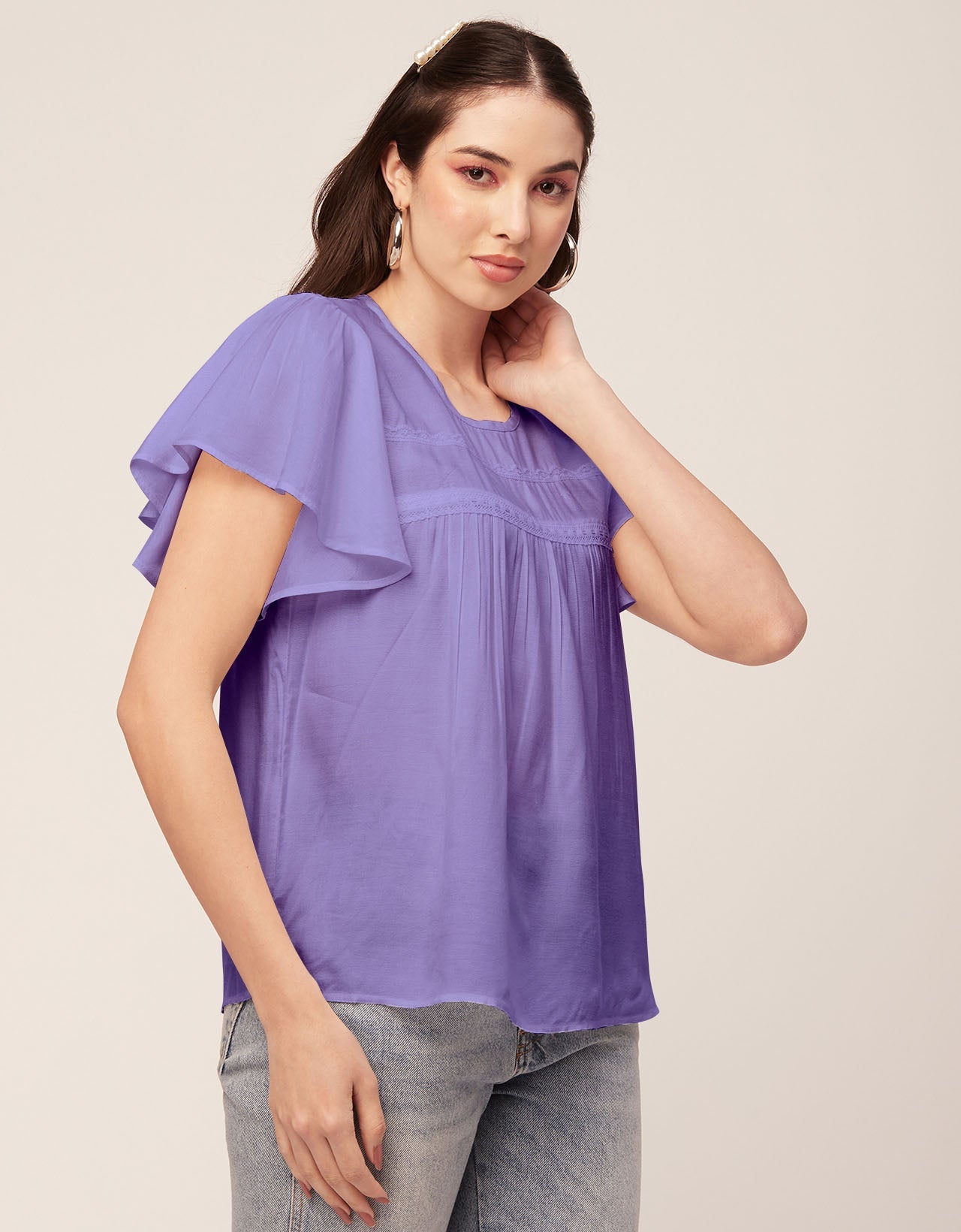 Solid Flutter Sleeve Tunic