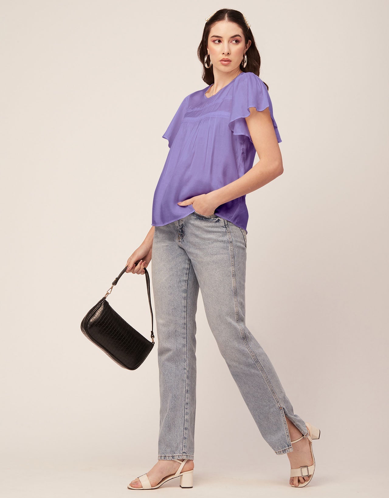 Solid Flutter Sleeve Tunic