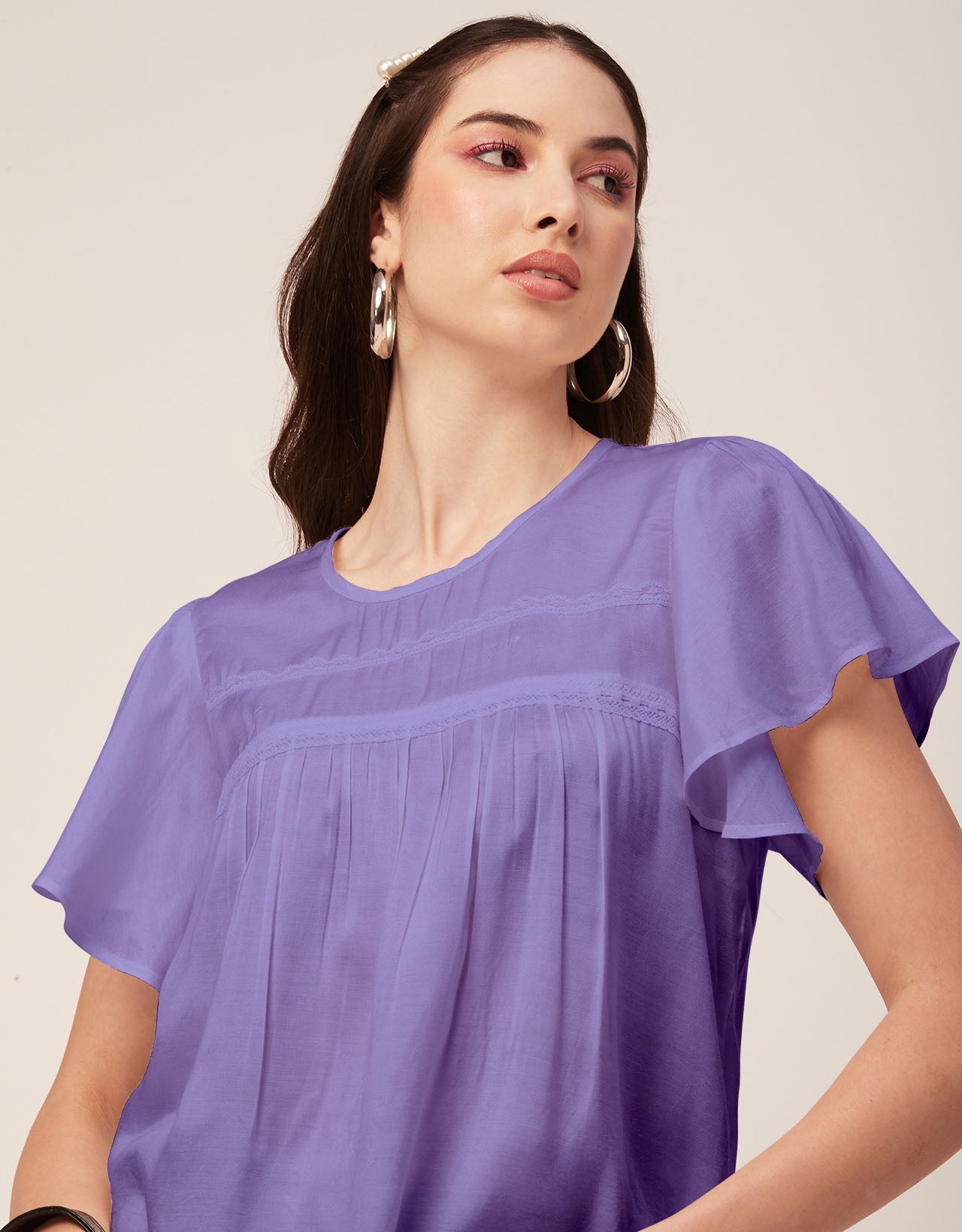 Solid Flutter Sleeve Tunic