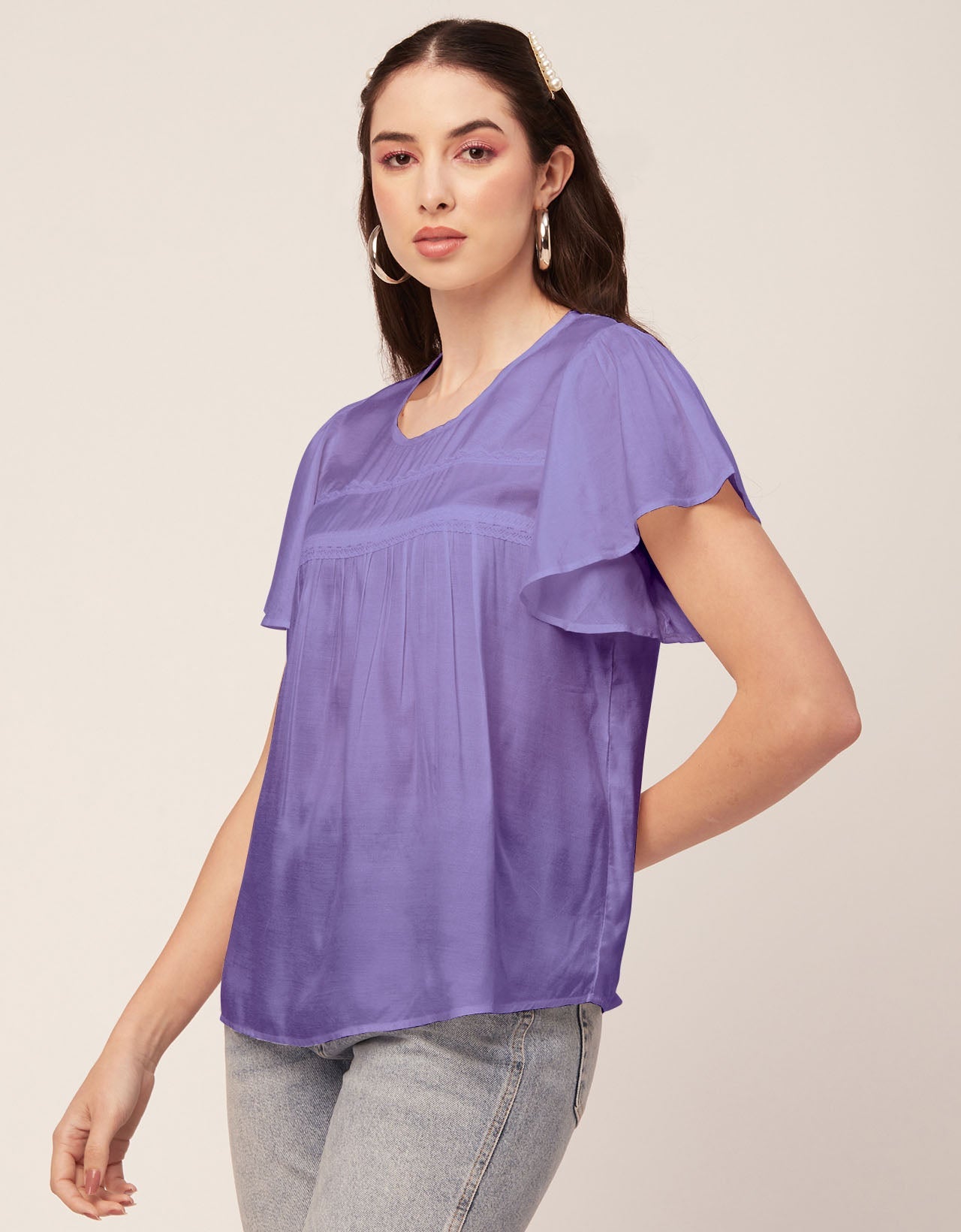 Solid Flutter Sleeve Tunic