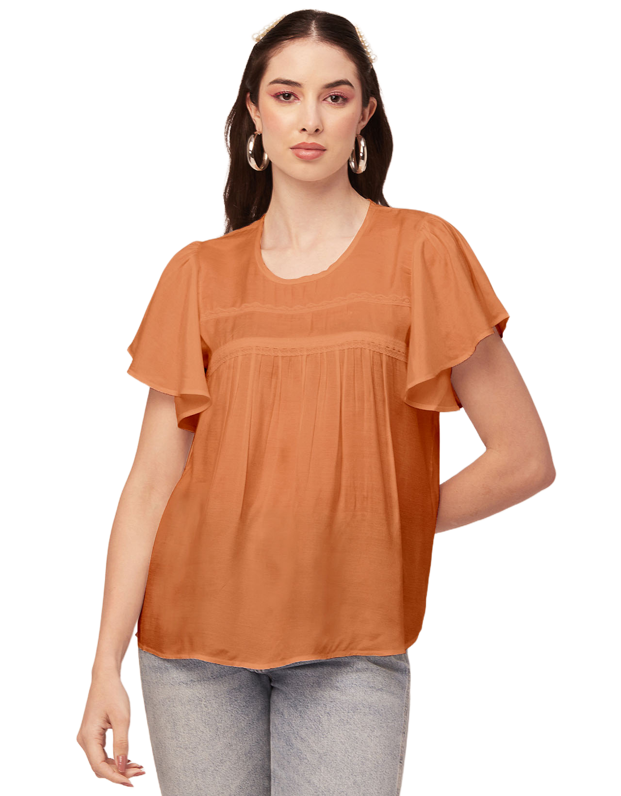 Solid Flutter Sleeve Tunic