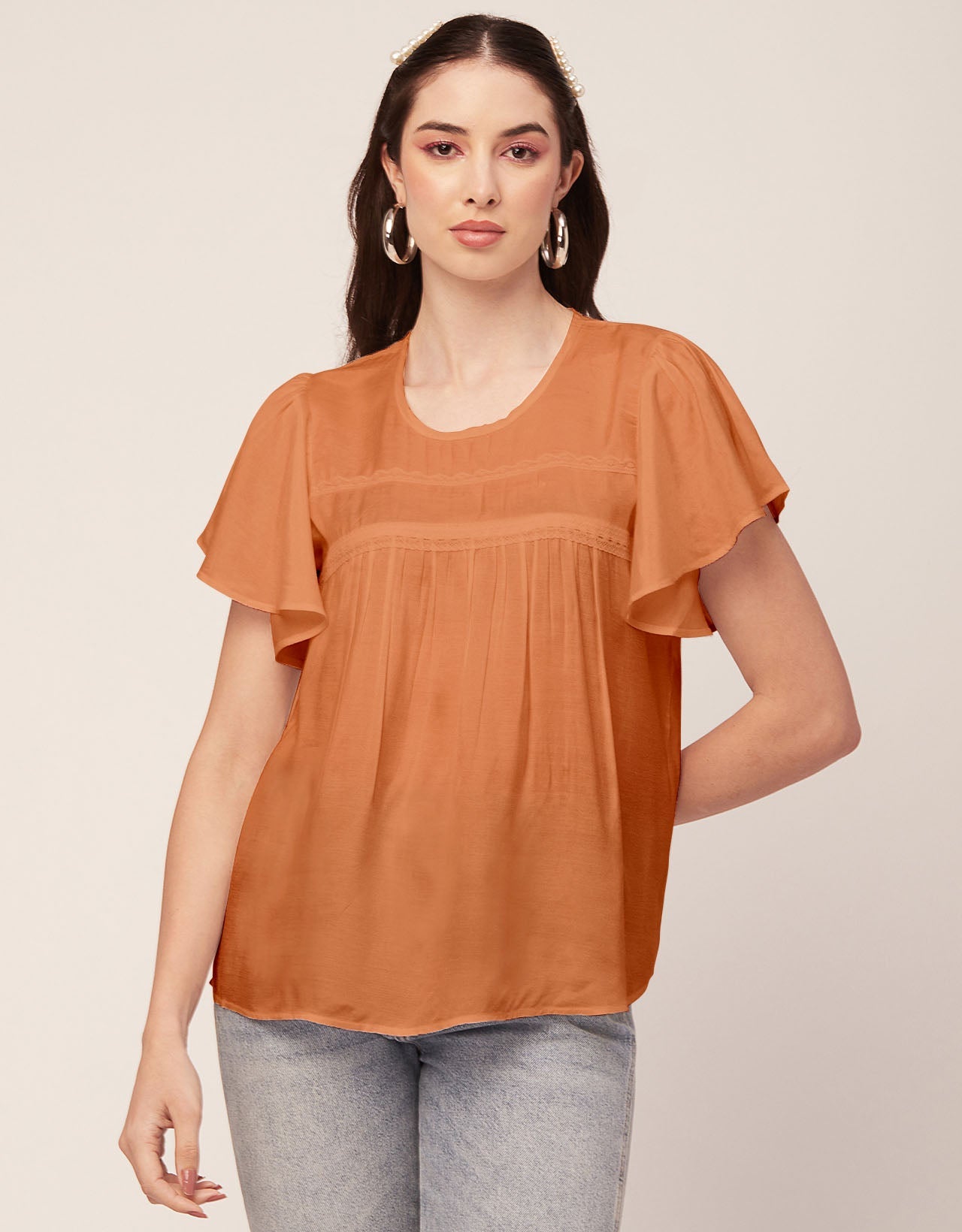 Solid Flutter Sleeve Tunic