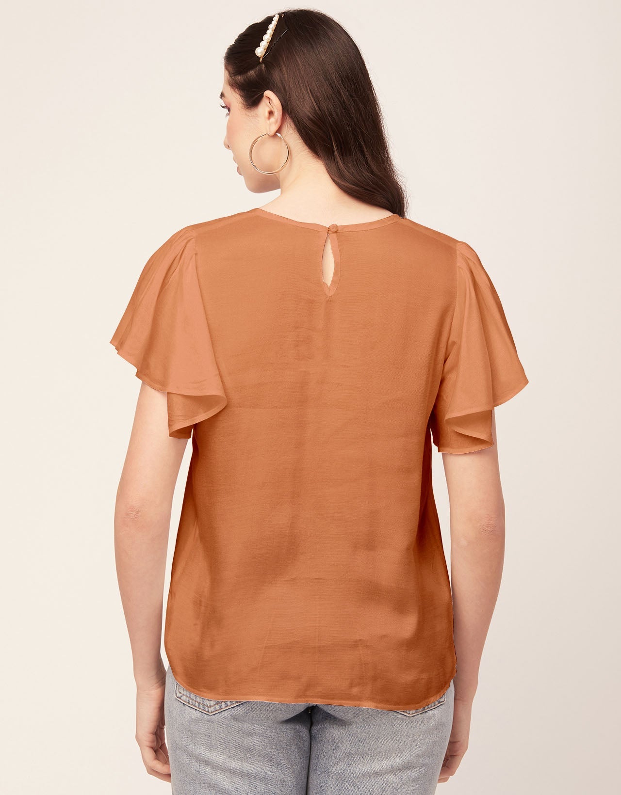 Solid Flutter Sleeve Tunic