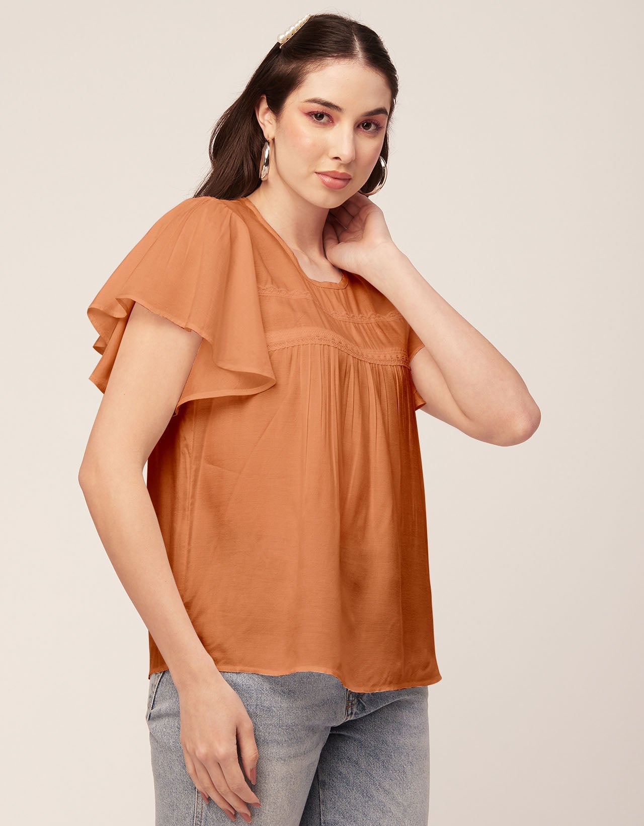 Solid Flutter Sleeve Tunic