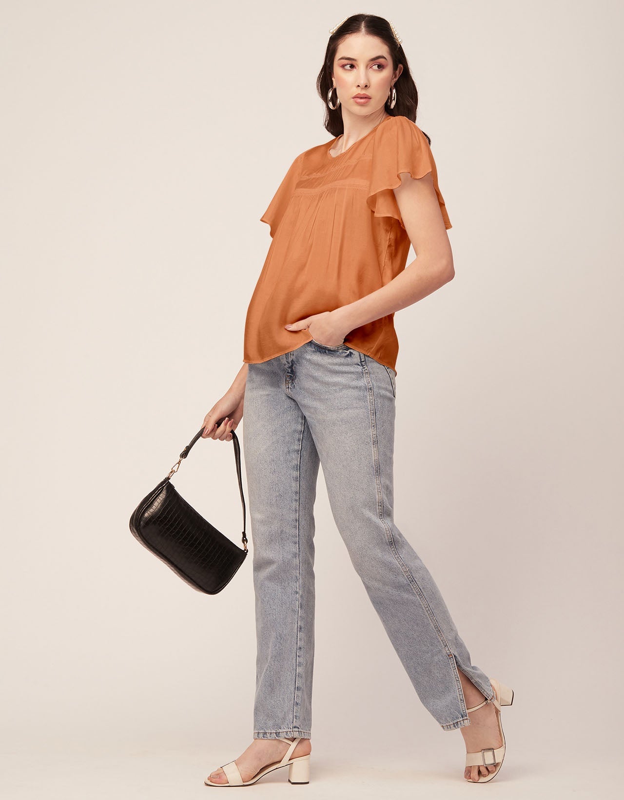Solid Flutter Sleeve Tunic