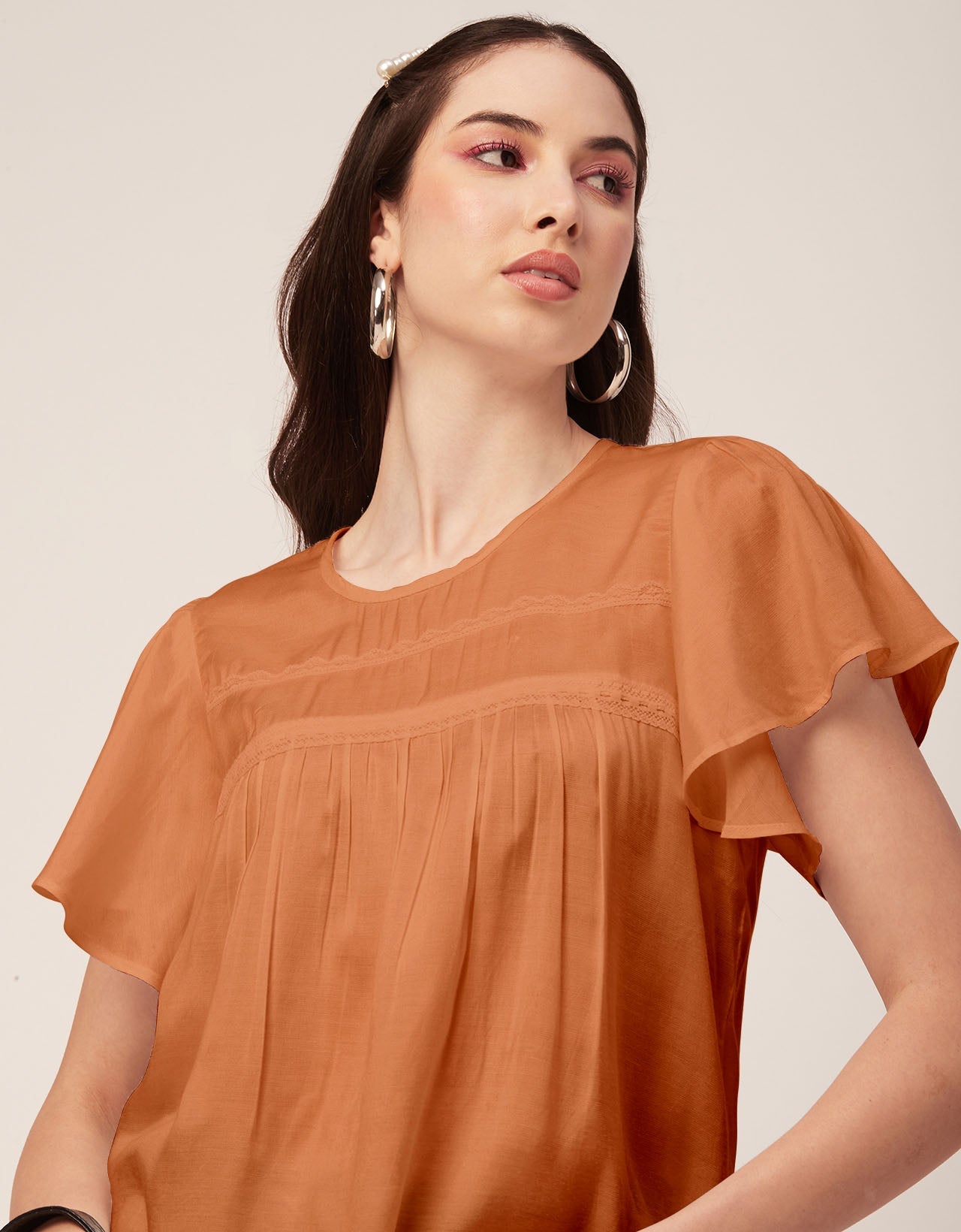 Solid Flutter Sleeve Tunic