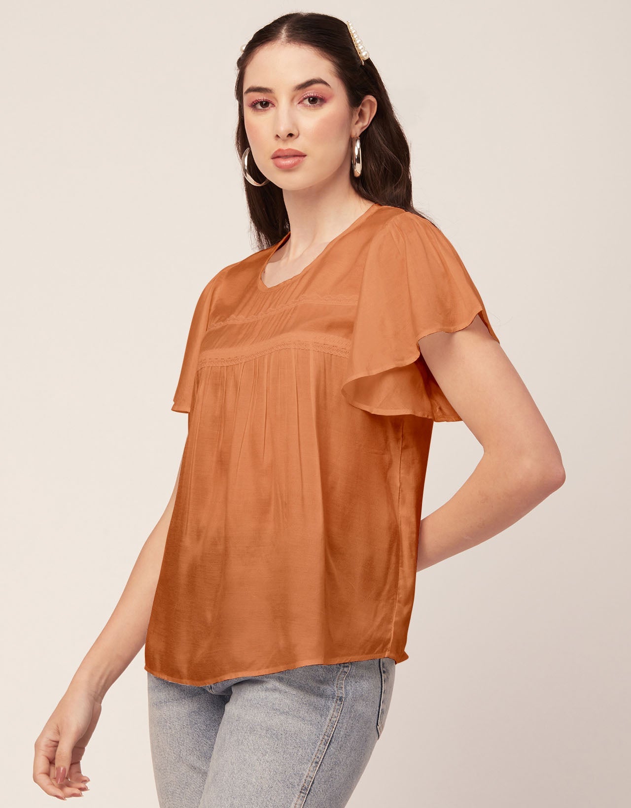 Solid Flutter Sleeve Tunic