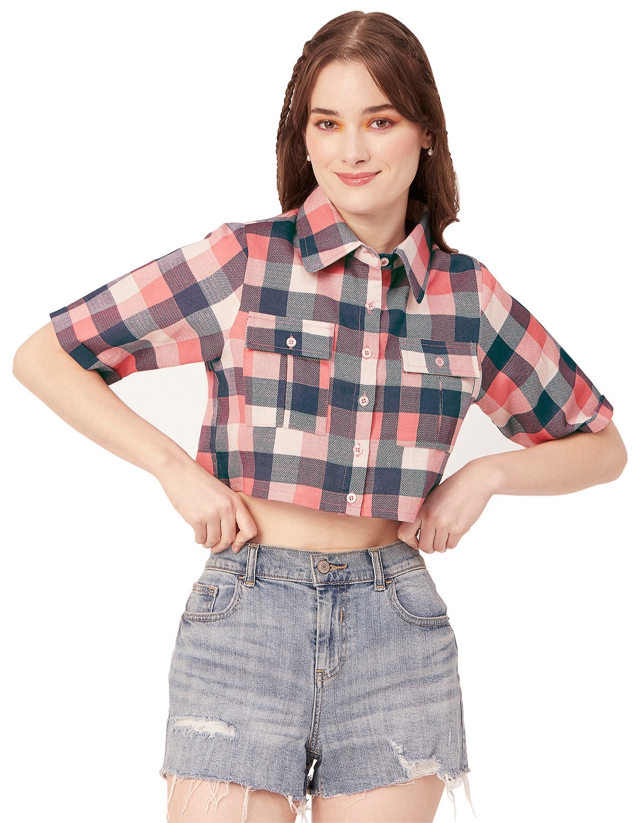 Printed Collared Crop Top
