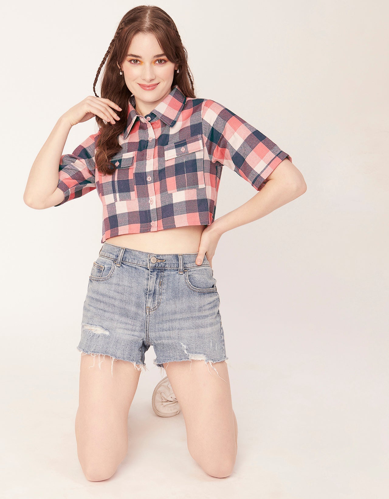Printed Collared Crop Top