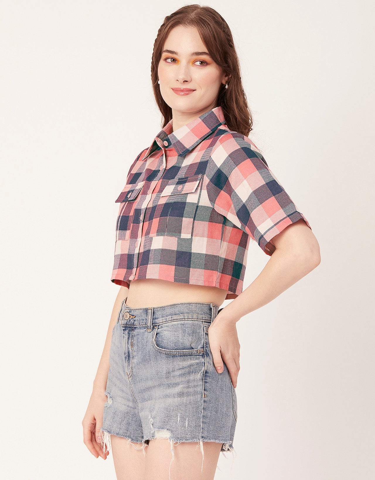 Printed Collared Crop Top