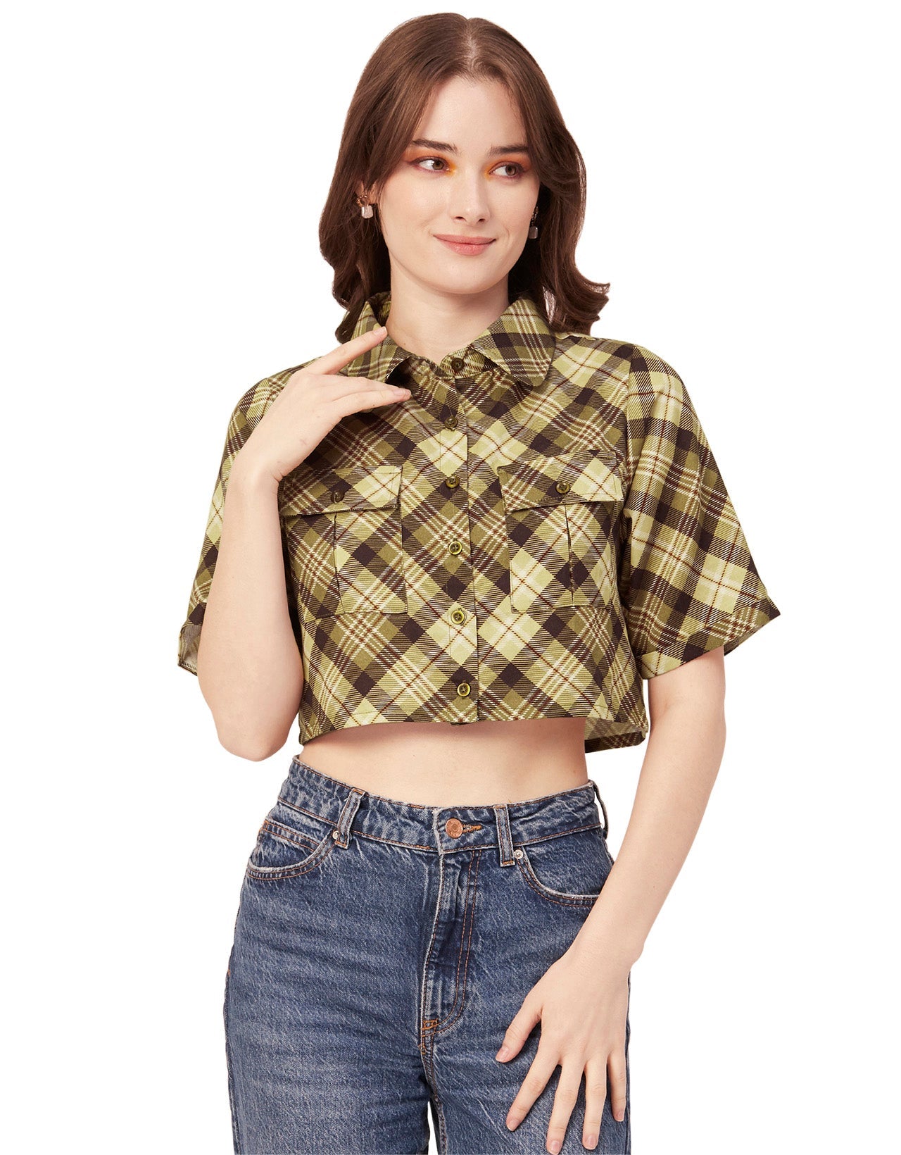 Printed Collared Crop Top