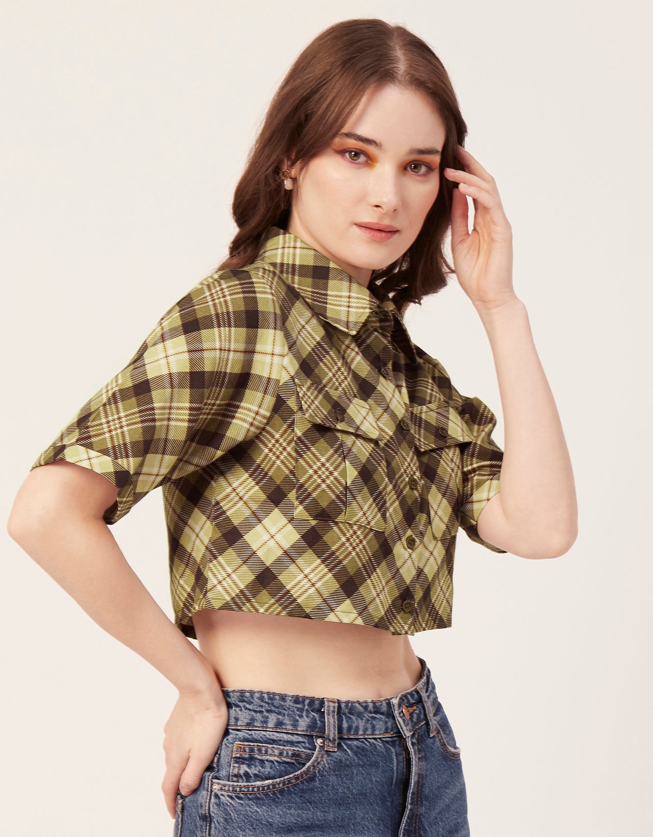 Printed Collared Crop Top