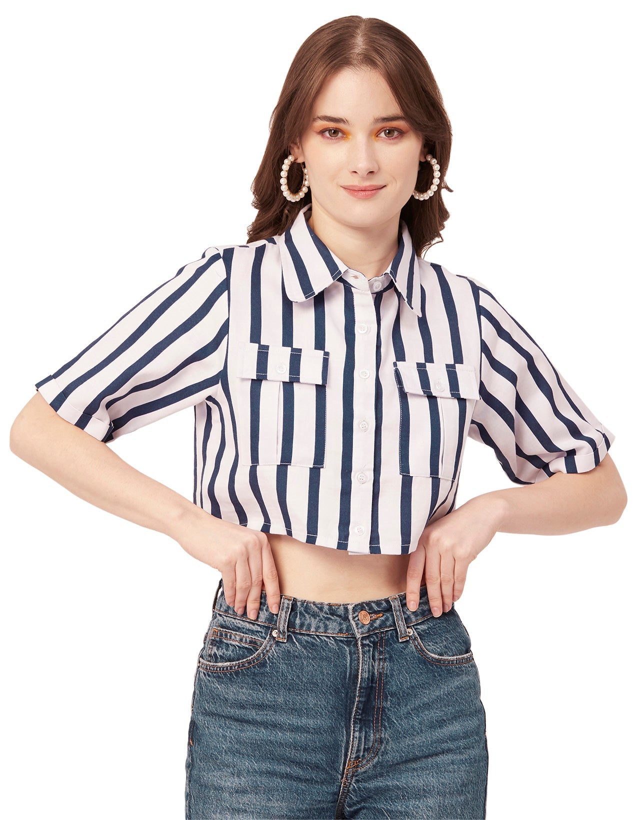 Printed Collared Crop Top
