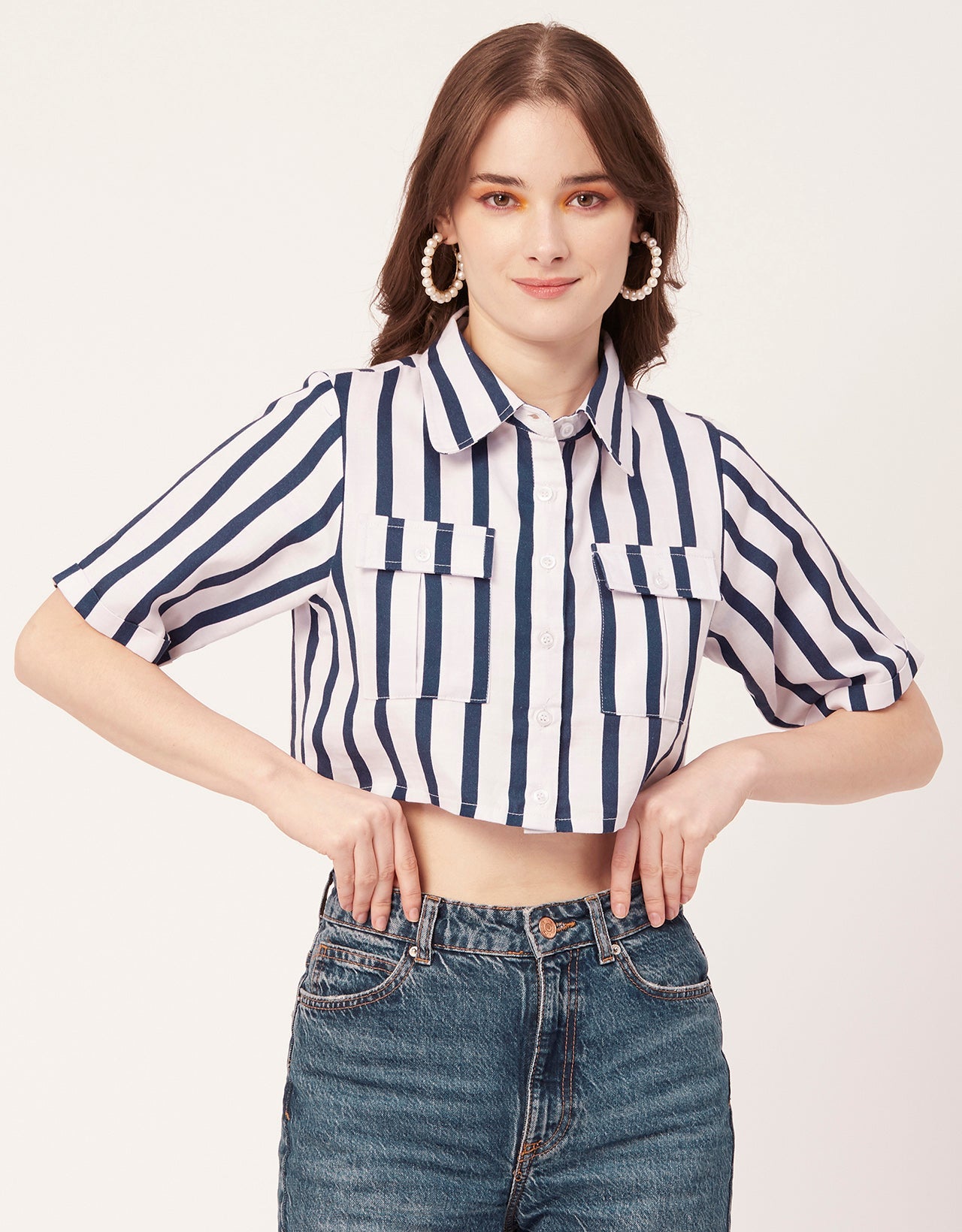 Printed Collared Crop Top