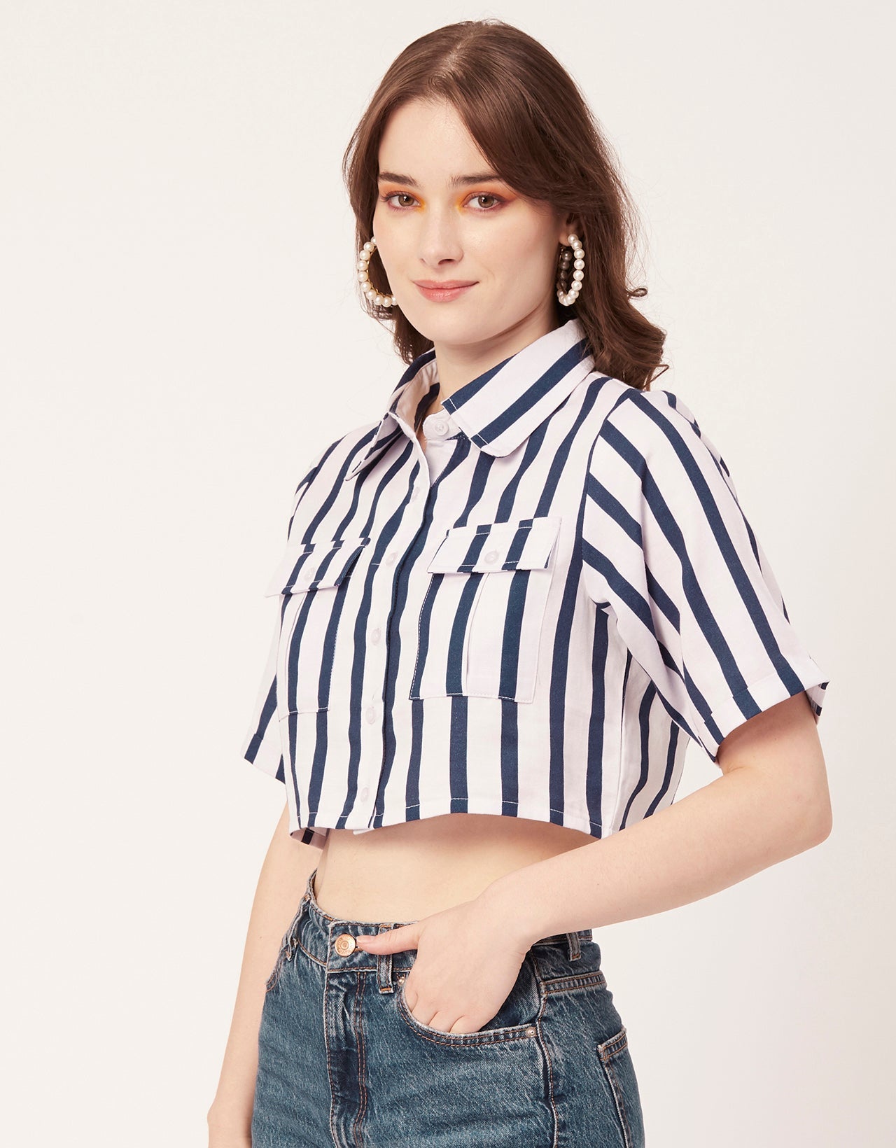 Printed Collared Crop Top