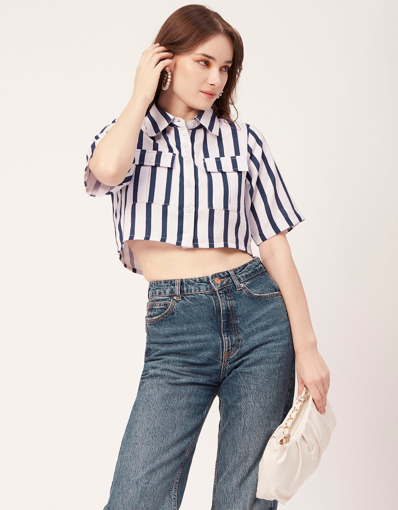 Printed Collared Crop Top