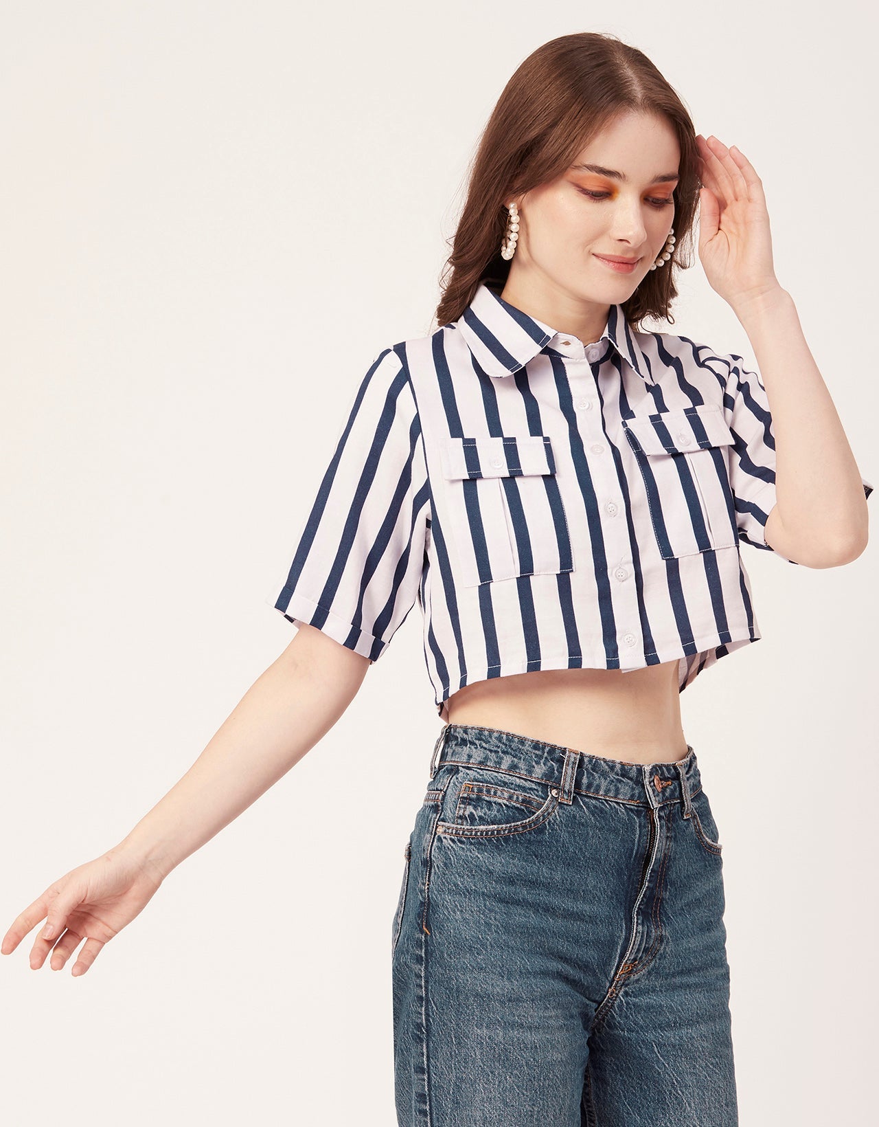 Printed Collared Crop Top
