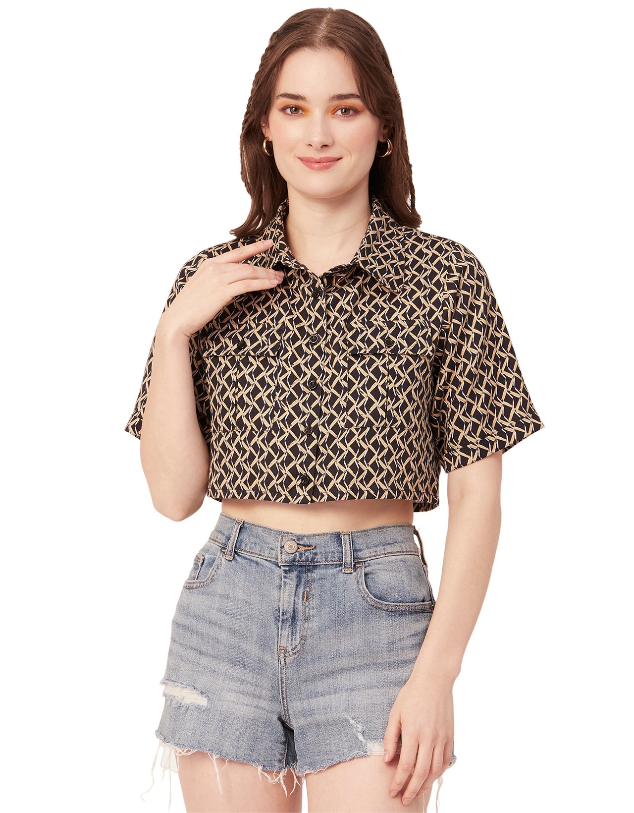 Printed Collared Crop Top