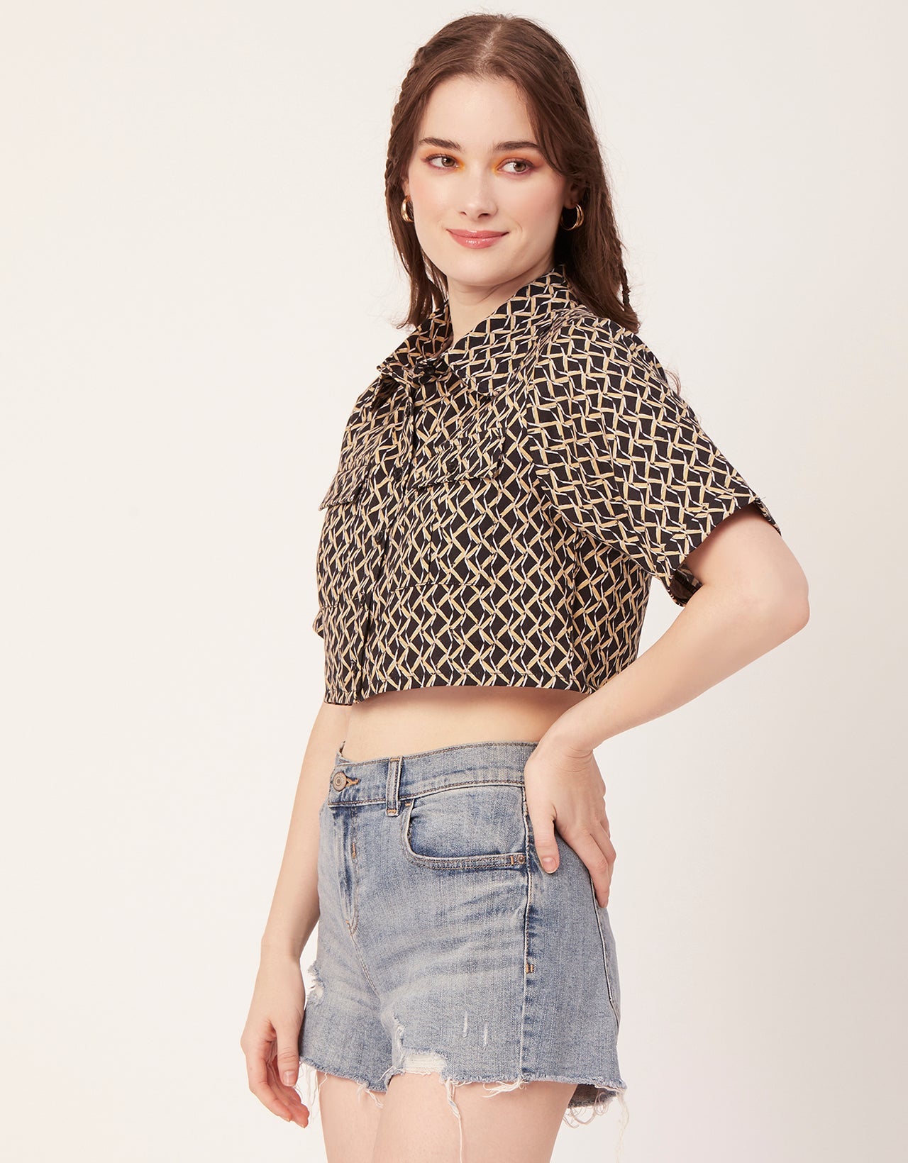 Printed Collared Crop Top