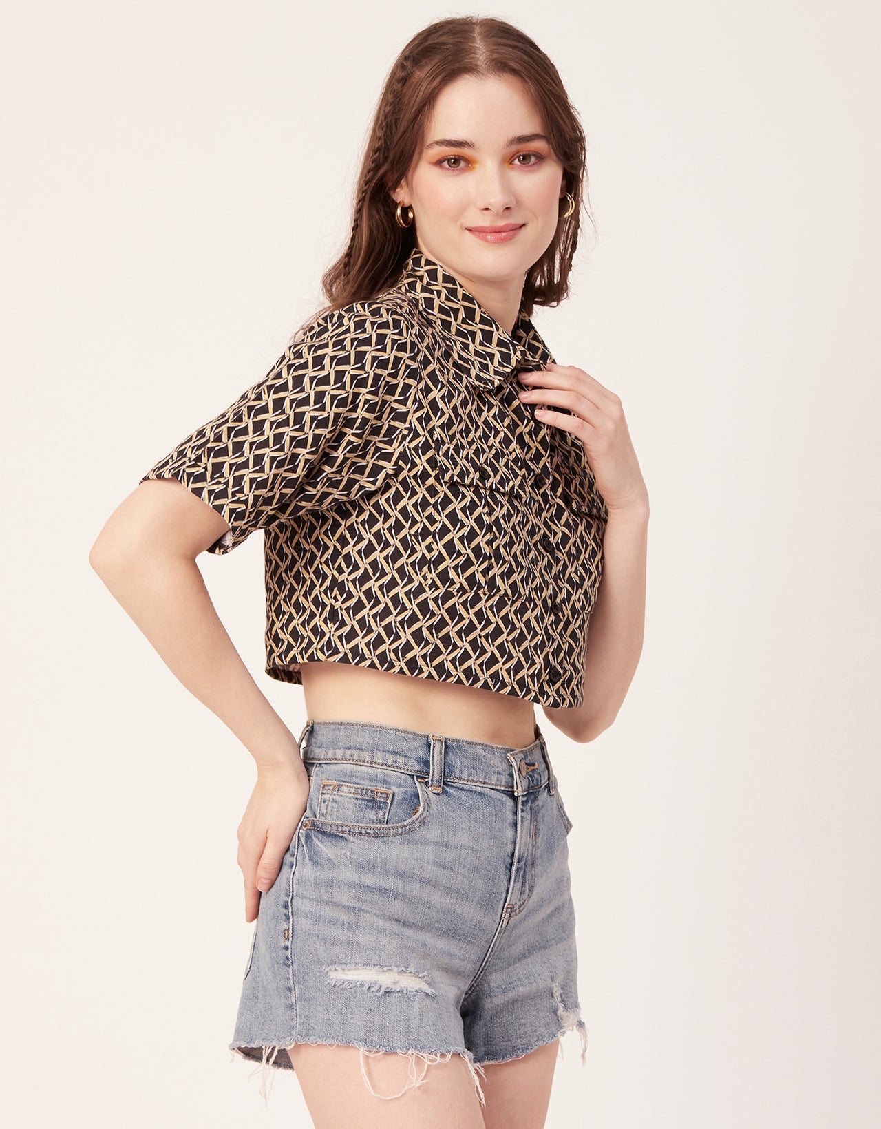 Printed Collared Crop Top