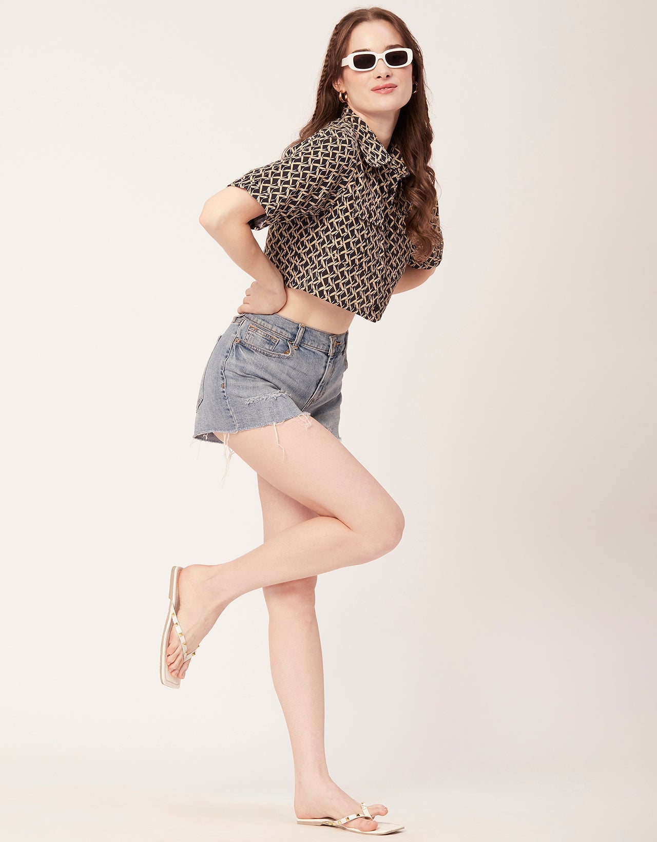 Printed Collared Crop Top