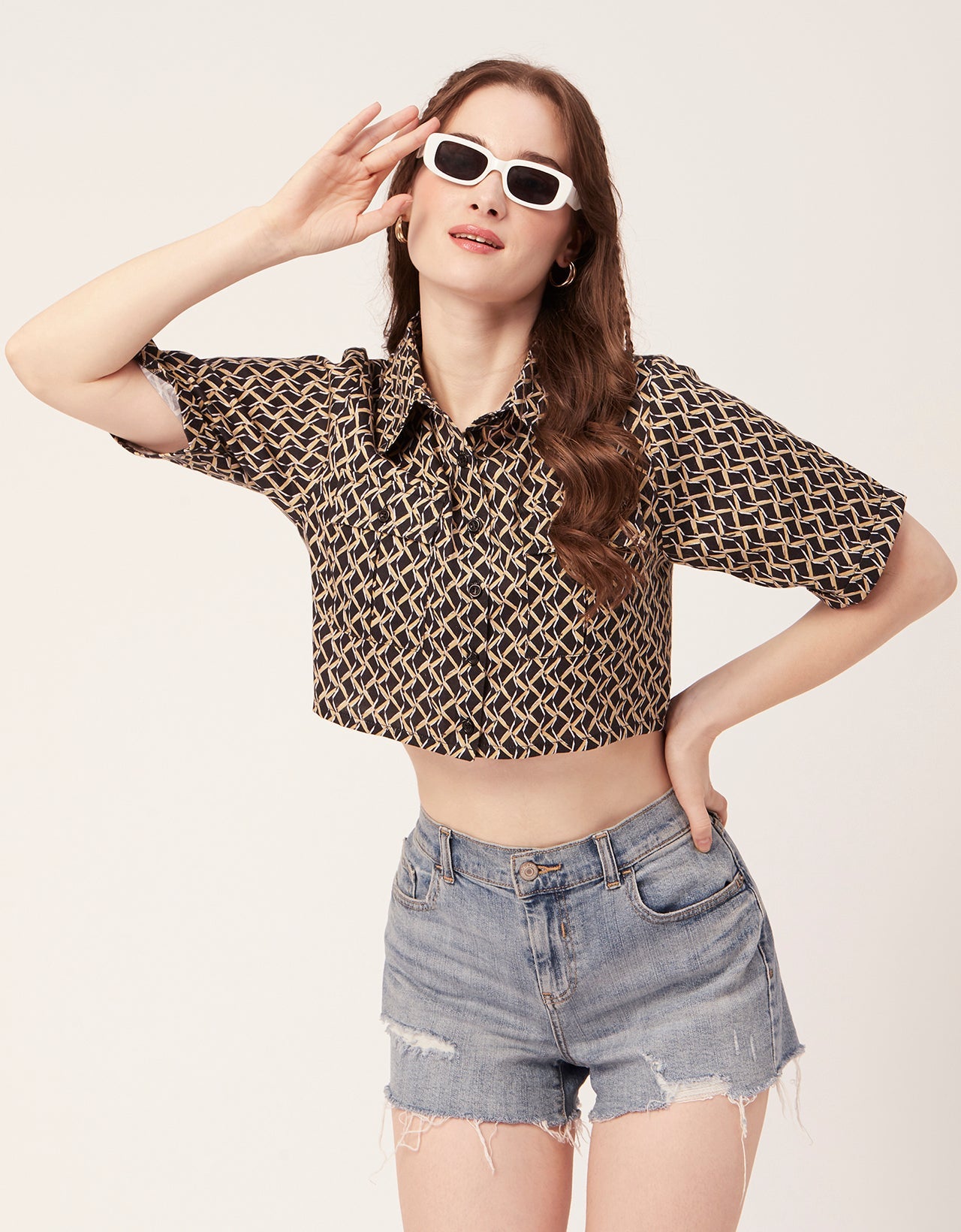 Printed Collared Crop Top