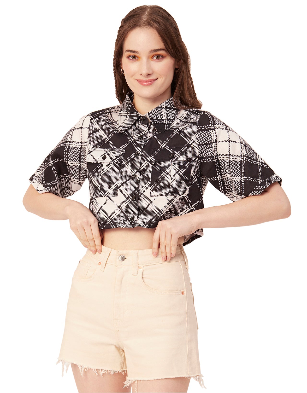 Printed Collared Crop Top