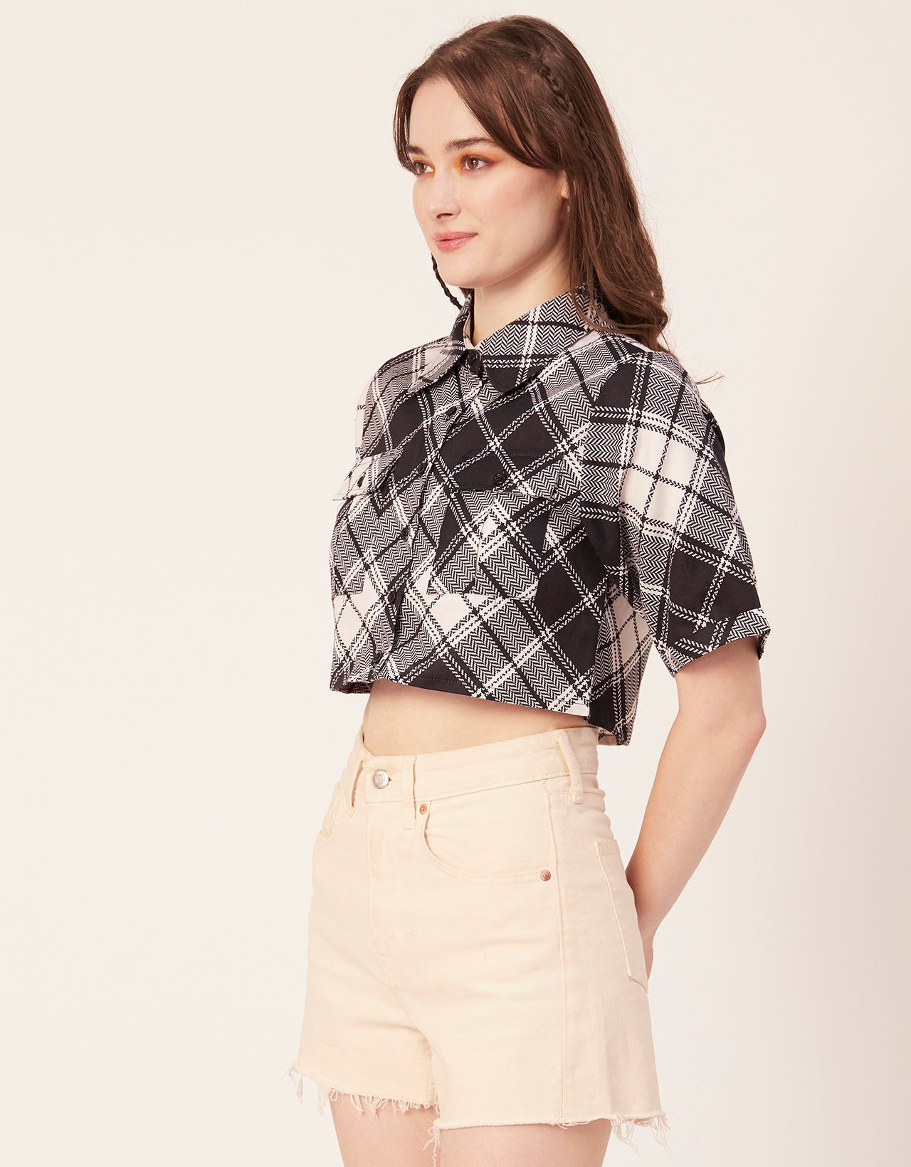 Printed Collared Crop Top
