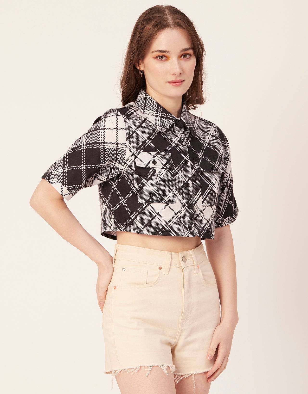 Printed Collared Crop Top