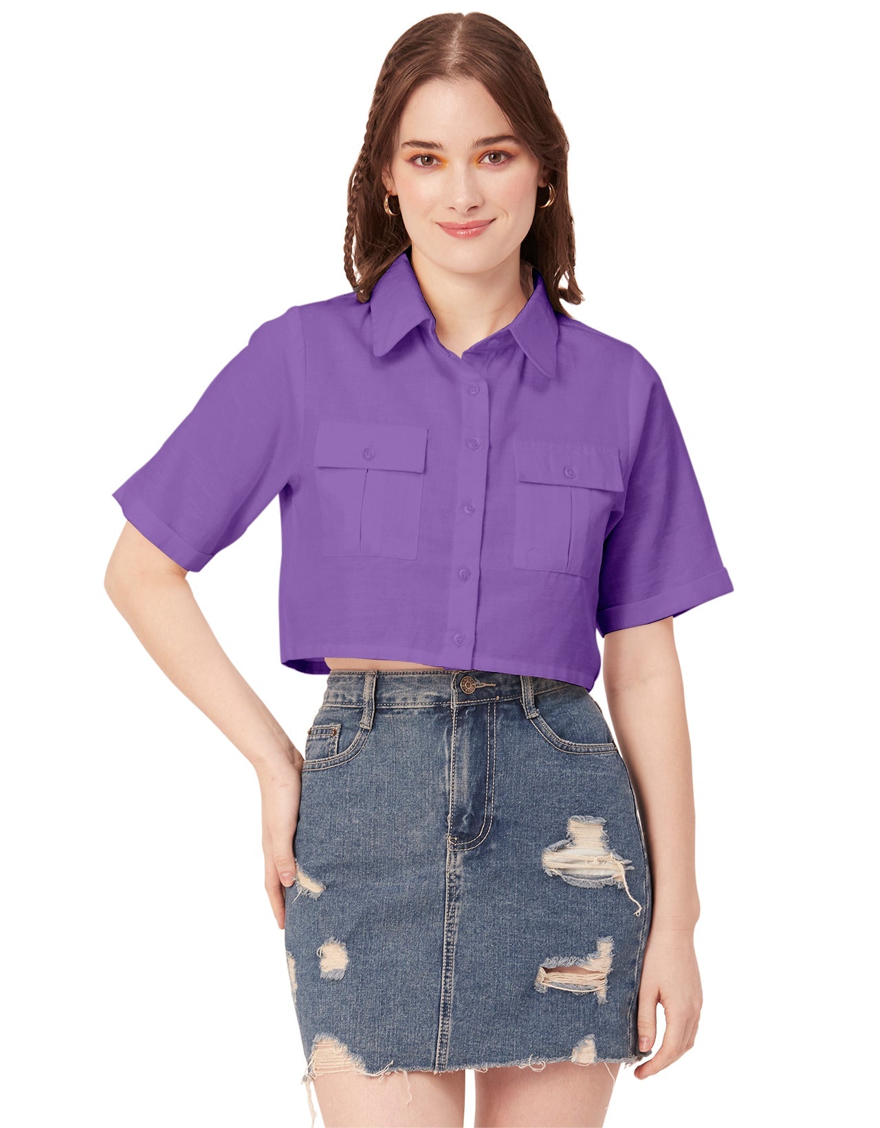 Printed Collared Crop Top
