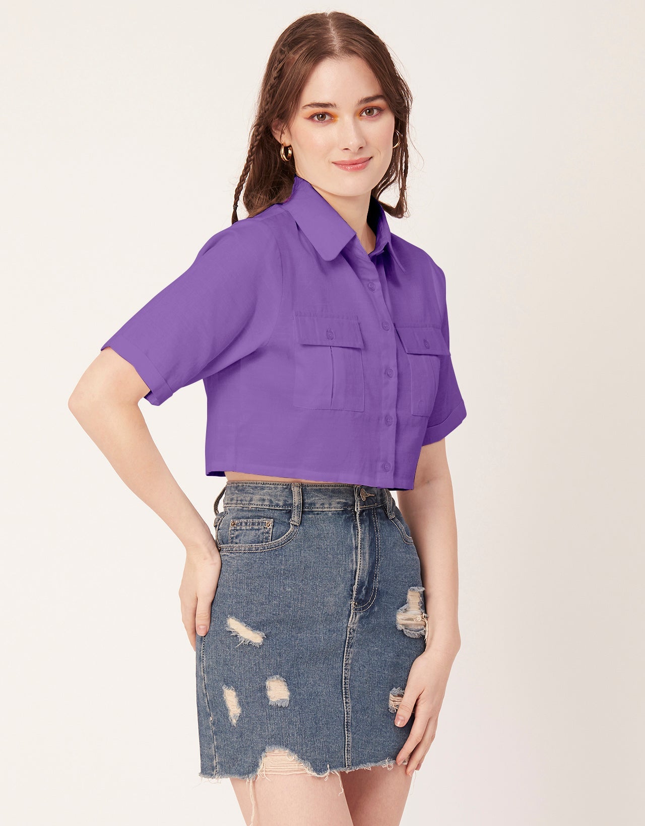 Printed Collared Crop Top
