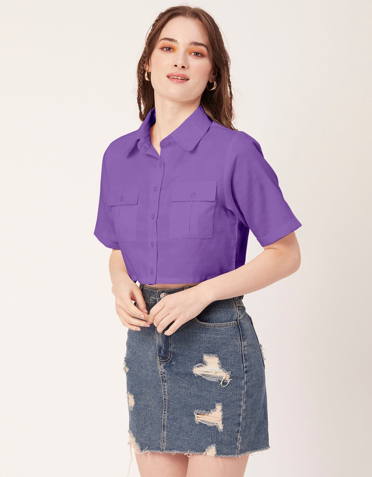 Printed Collared Crop Top