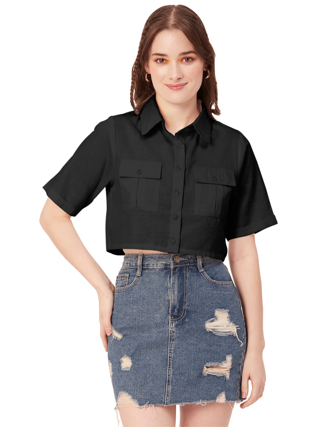 Printed Collared Crop Top