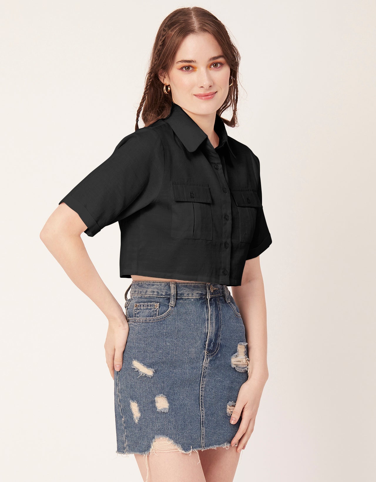 Printed Collared Crop Top
