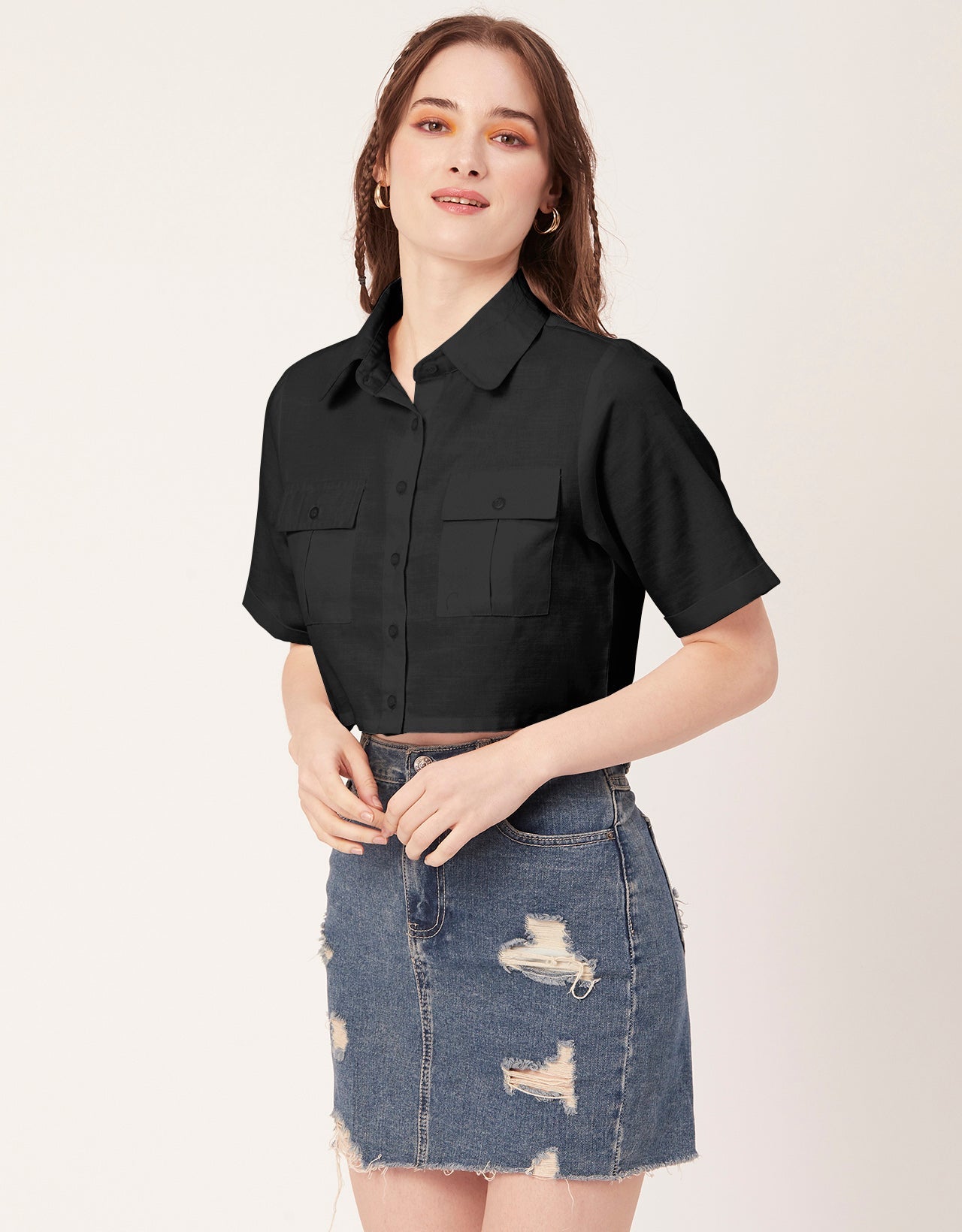 Printed Collared Crop Top