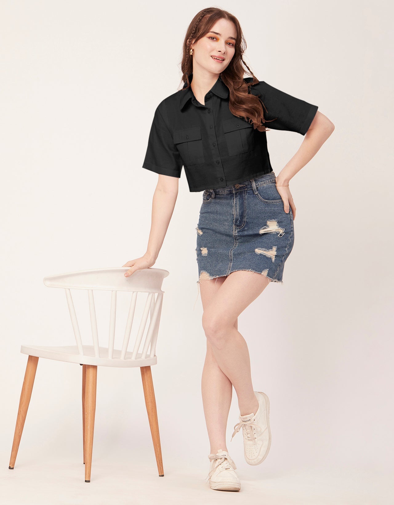 Printed Collared Crop Top