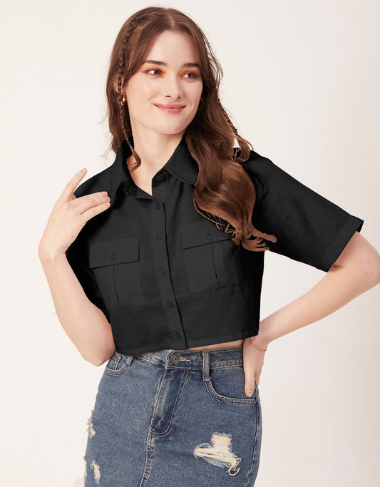 Printed Collared Crop Top