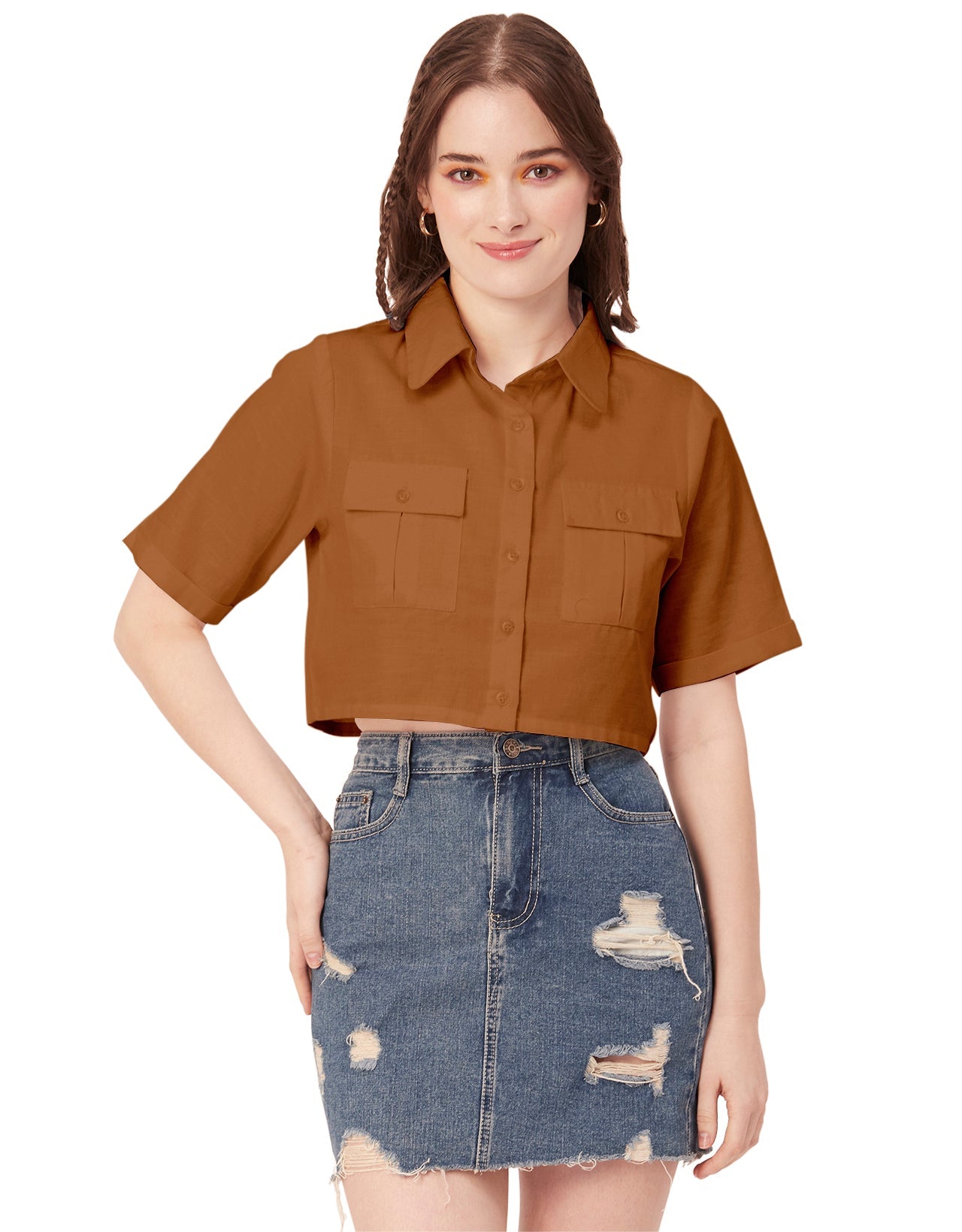 Printed Collared Crop Top
