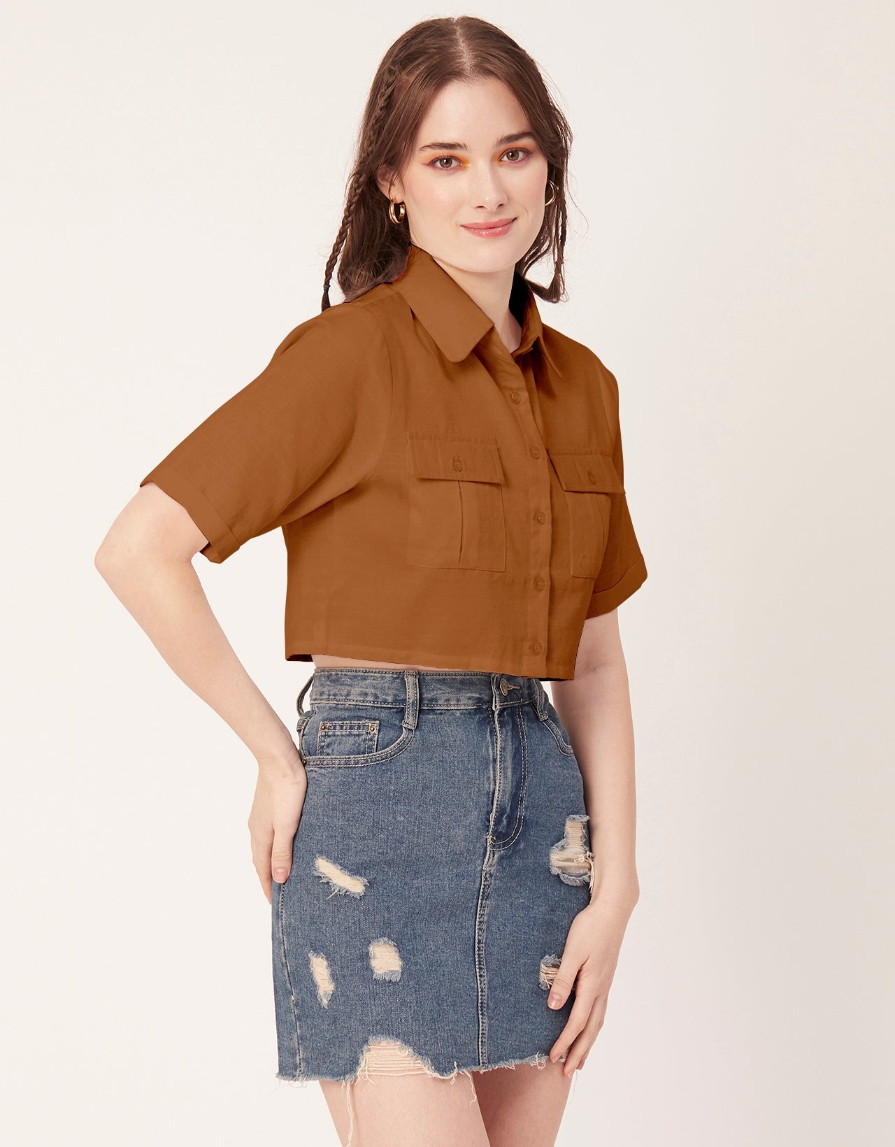 Printed Collared Crop Top