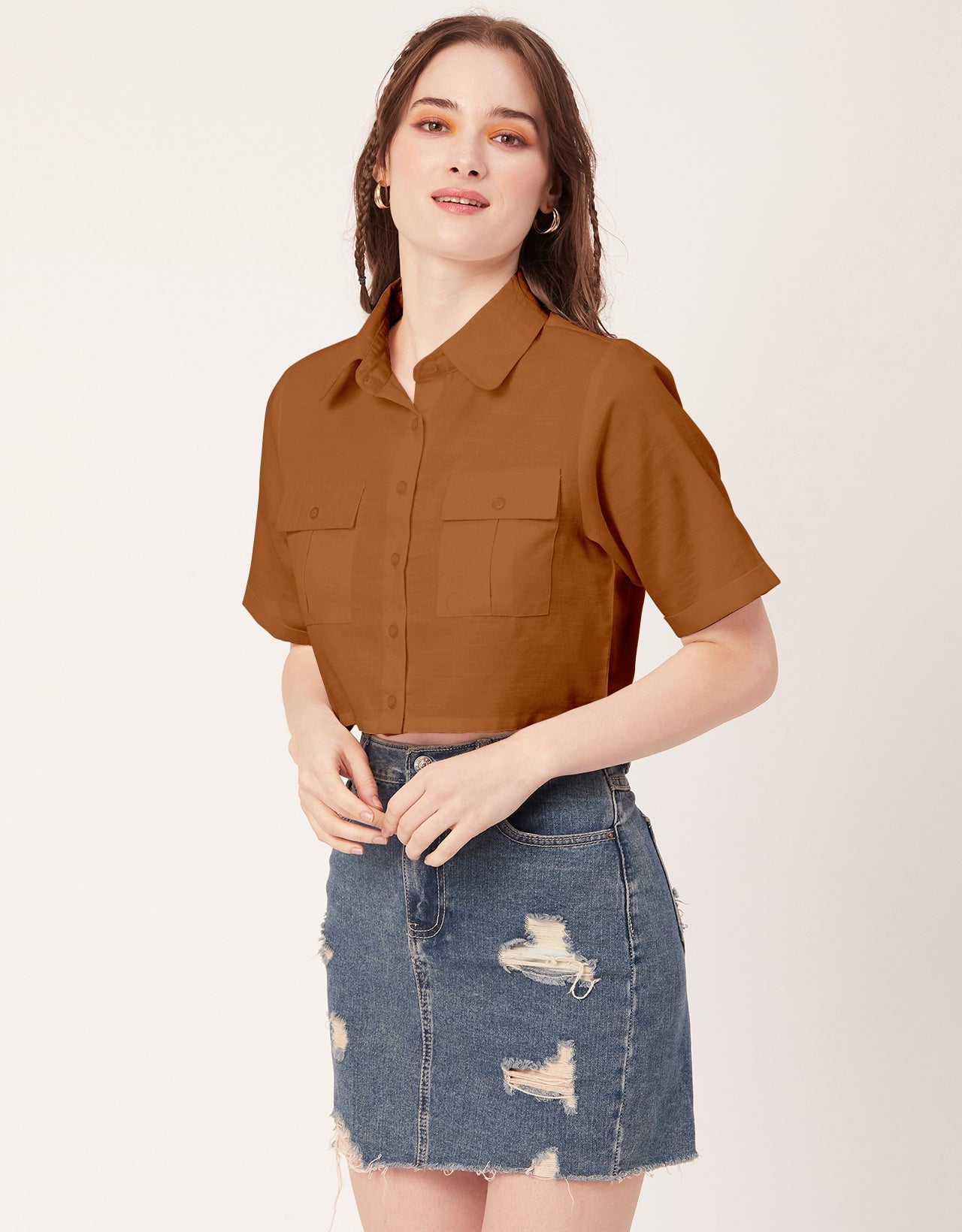 Printed Collared Crop Top